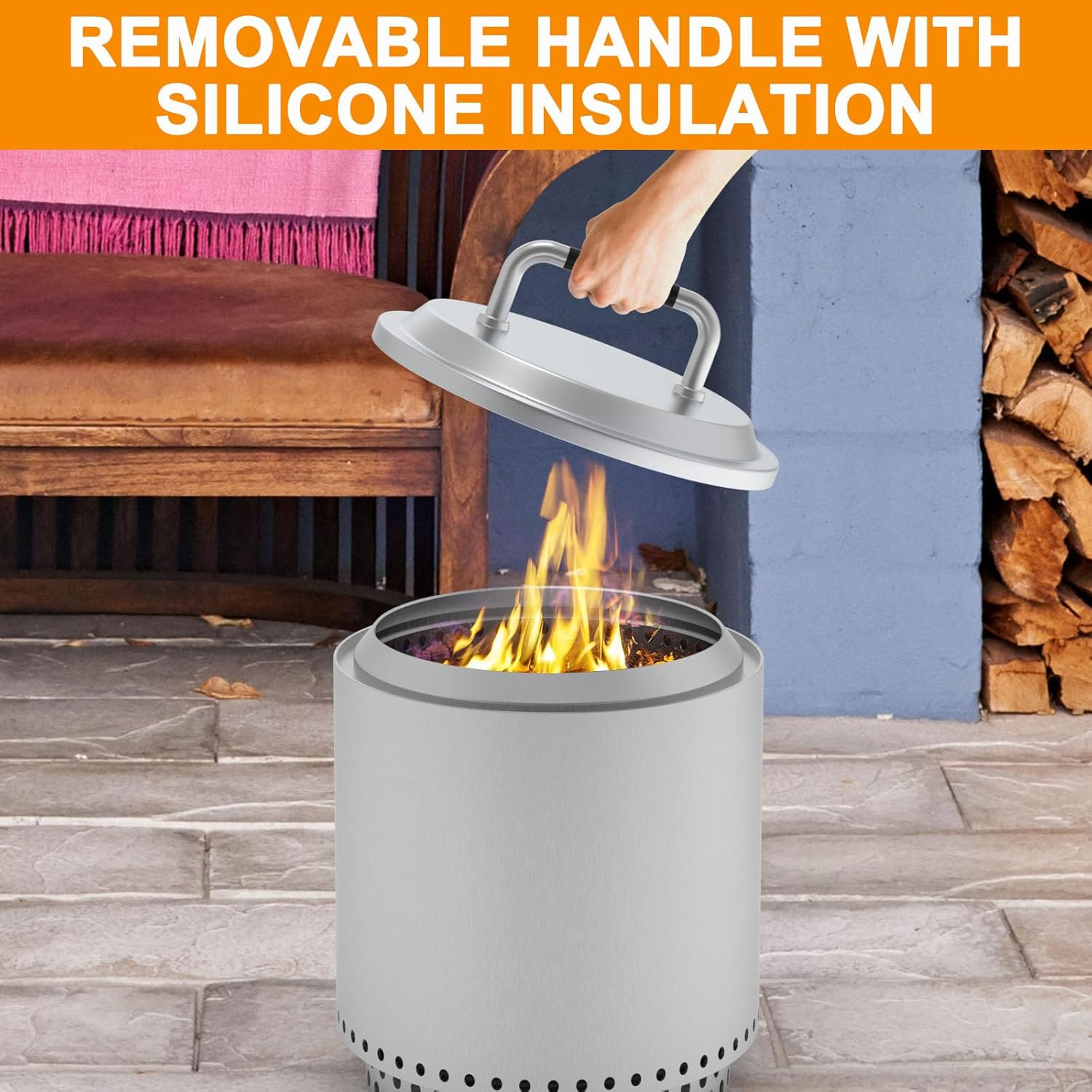 Fire Pit Lid for Solo Stove Ranger 2.0 & 1.0 Accessories, Solo Stove Lid Ranger, Stainless Steel Fire Pit Cover for Solo Ranger 15" Fire Pit Accessories and Other 15" Outdoor Fire Pits with Handle image number 7