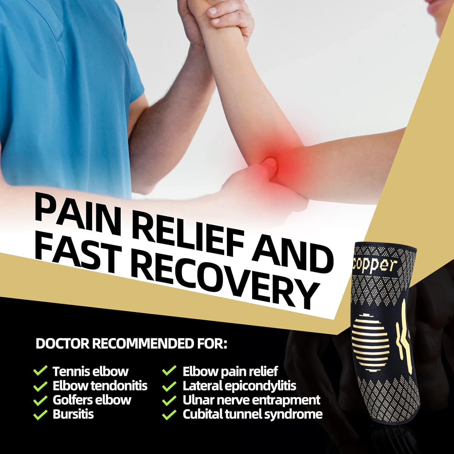 Copper Elbow Brace for Tendonitis and Tennis Elbow, Elbow Compression Sleeve for Men/Women, Elbow Sleeve Support for Arthritis, Bursitis, Joint Pain Relief, Golfers, Weightlifting, Gym, Sports image number 2