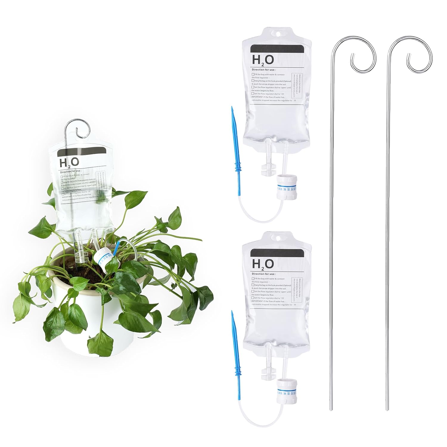 TOYMIS Pack of 2 Plant Life Support Drip, Plant Watering System with Metal Pen, Automatic Watering System, Drip Irrigation, Potted Plants, Automatic Plant Waterer for Plants image number 1