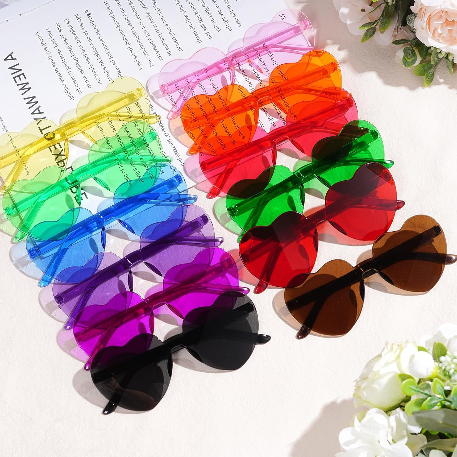 OJIOUI 12 Pairs Heart Shape Sunglasses, Party Glasses Costume Eyewear for Unisex Party Prop Favors Supplies - Solid Color image number 4