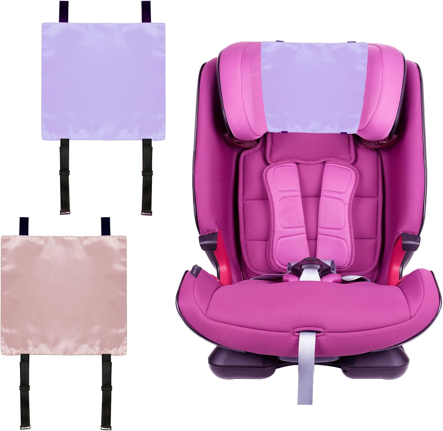 2 PCS Satin Car Seat Headrest Cover for Babies, Soft Silk Feeling Headrest Cover for Hair Protection, Satin Baby Car Seat Hair Protector (Pink+Purple)