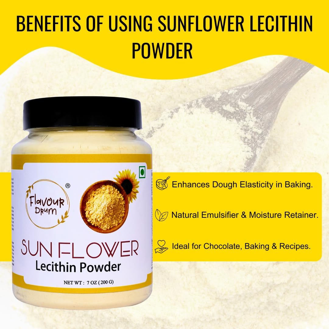 Flavour Drum Sunflower Lecithin Powder (7Oz / 200G) | Non-Gmo Natural Emulsifier for Smooth Texture in Baking & Beverages image number 3