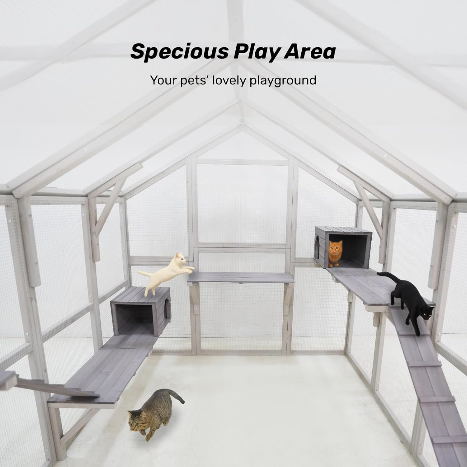 Samland Large Outdoor Wooden Cat Enclosure Catio, Large Cat House and Playpen with Platforms, Ramps, Weatherproof Roof, Walk-In Door and Side Access for Multiple Cats image number 1