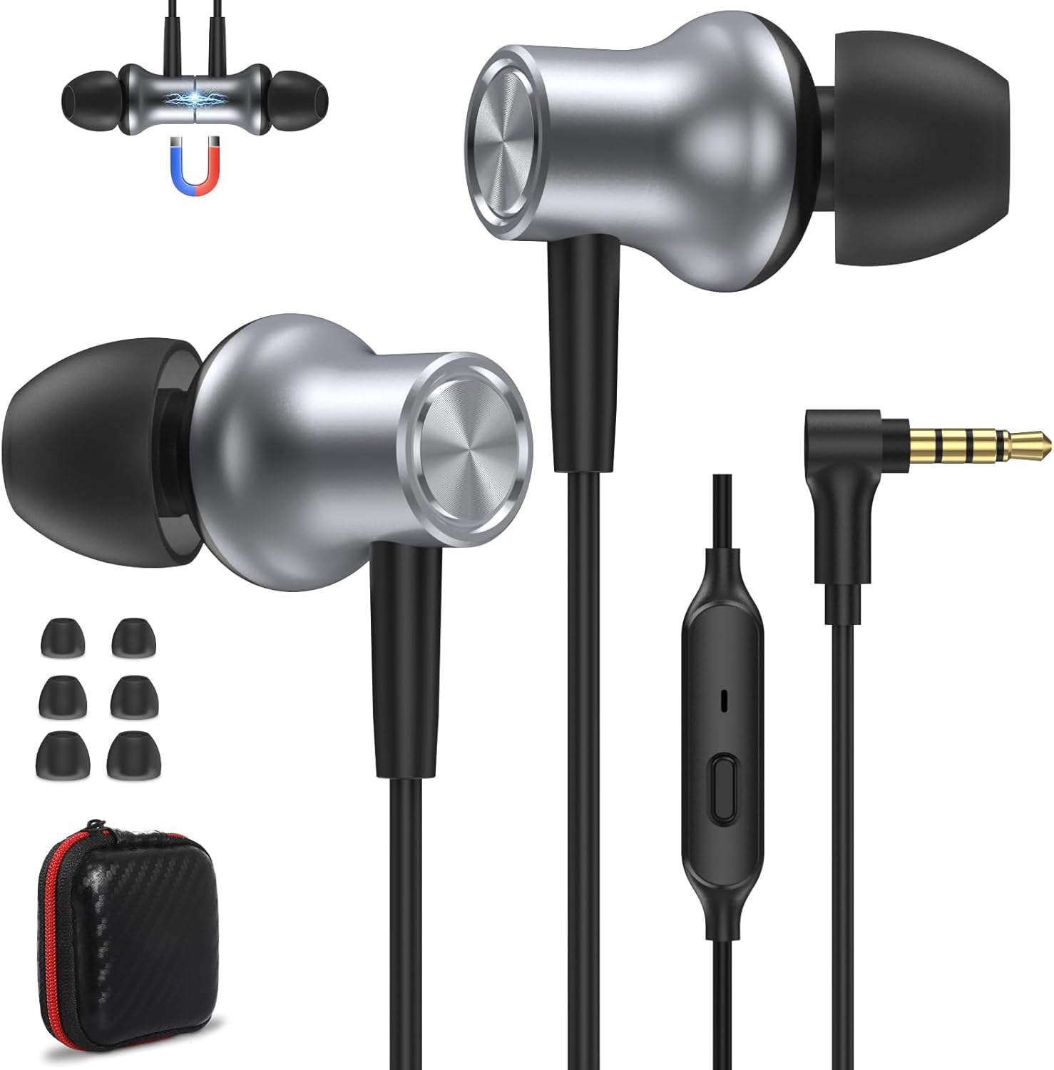 AIAUXAI In-Ear Headphones Wired 3.5Mm Jack Hifi Headphones with Mic Powerful Bass Sound HD Calls No Noise for Phone Computer Tablet MP3 image number 4