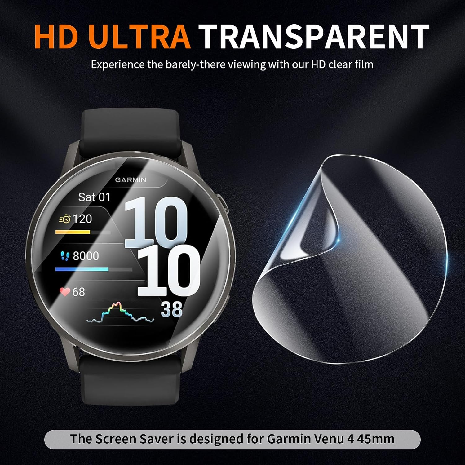 Suoman 6+2 Pack for Garmin Venu 4 45Mm Screen Protector, TPU High Definition Clear Protective Film(6)+ Silicone Anti-Dust Plugs(2), Full Coverage Flexible Anti-Scratch, No Bubble