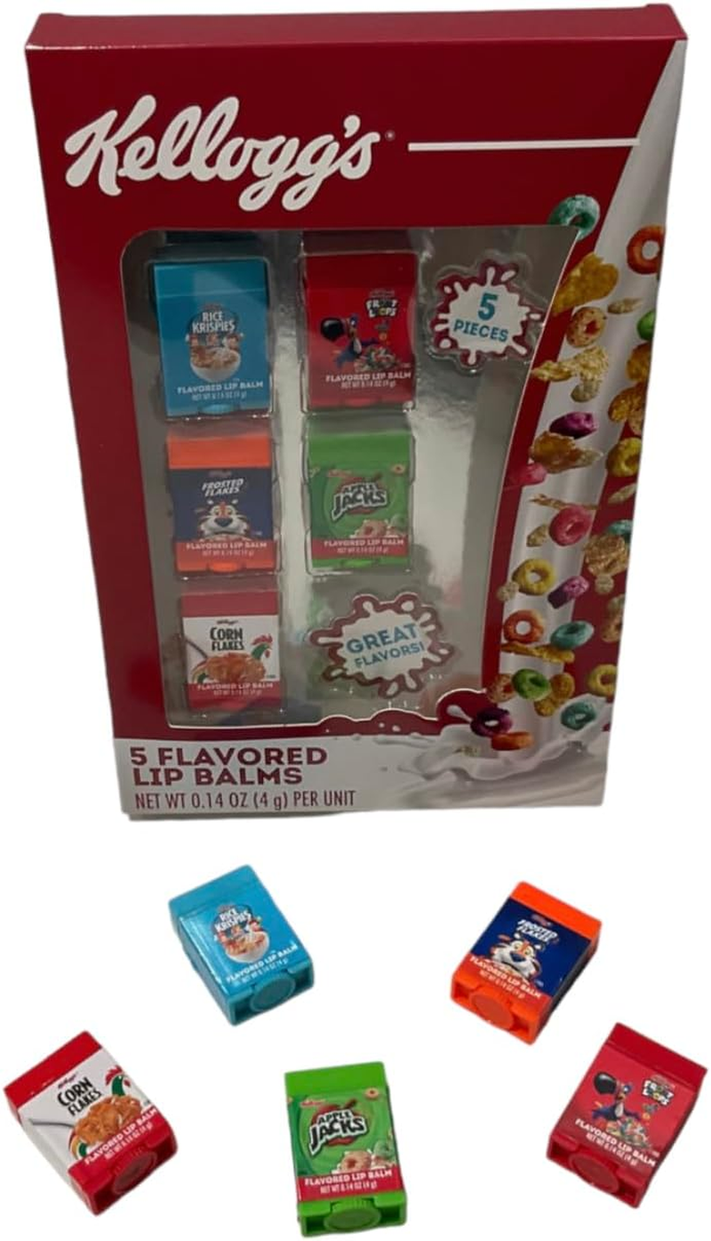 Taste Beauty 5-Piece Kelloggs Cereal Flavored Lip Balm Vending Machine Set, Cute Cereal Box Shaped Balms, Includes Corn Flakes, Rice Krispies, Frosted Flakes, Apple Jacks, & Fruit Loops