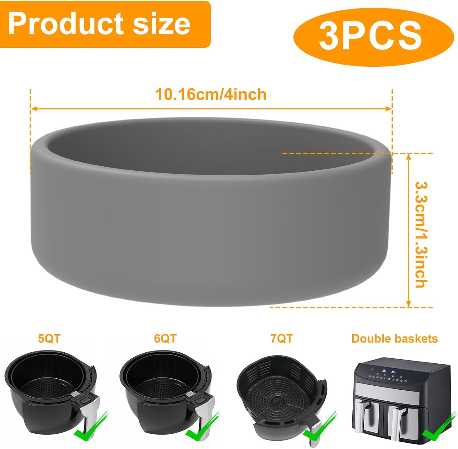 Abizarch 3Pcs Silicone Air Fryer Egg Mold,3 Pcs Reusable Nonstick Egg Bites Pan-Alternative to Microwave Egg Cooker/Sous Vide Egg Bite Maker,Bpa Free,Dishwasher Safe,Air Fryer Accessories(Grey,3Pcs) image number 6