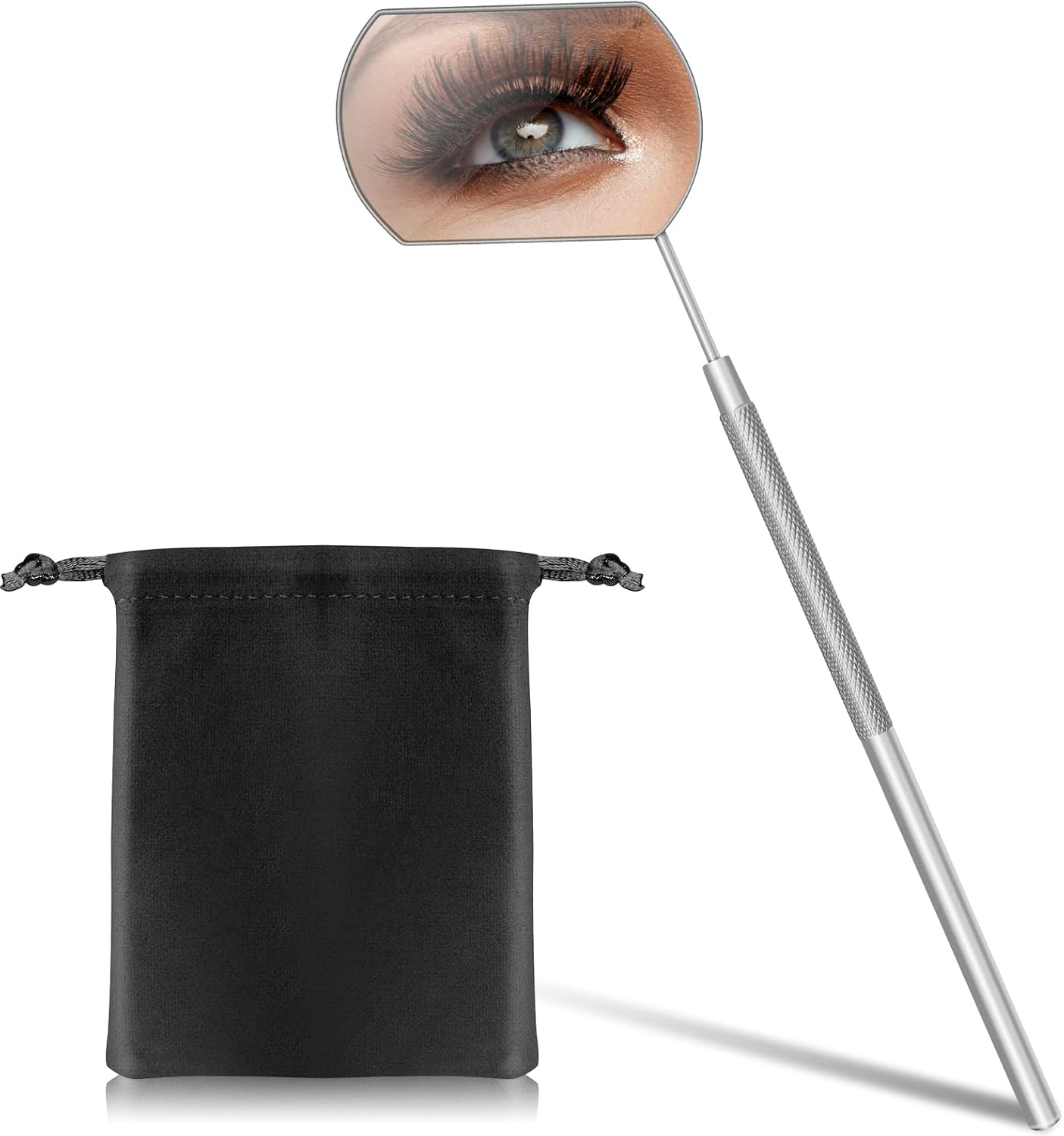 1 PCS Large Lash Mirror for Eyelash Extension Supplies+1 PCS Storage Bag,Stainless Steel Light-Weight Detachable Eyelash Mirror for Extensions,Makeup Inspection Mirror for Lash Tech Supplies(Silver) image number 5