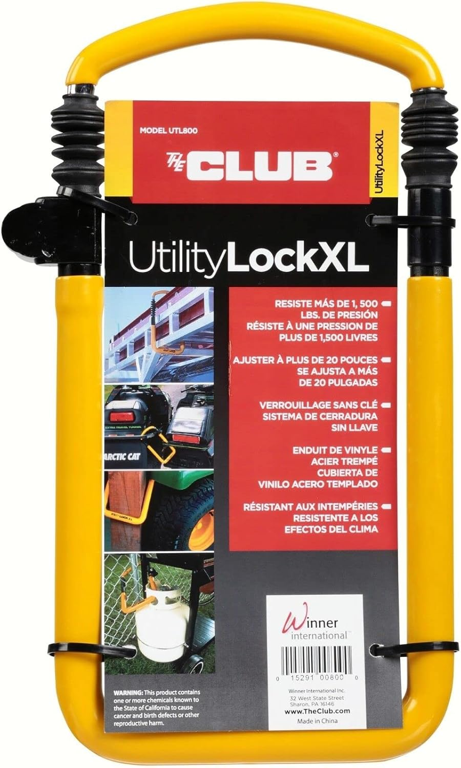 Winner International the Club UTL800 Utility Lock, 13.25"-20.25", Yellow image number 3