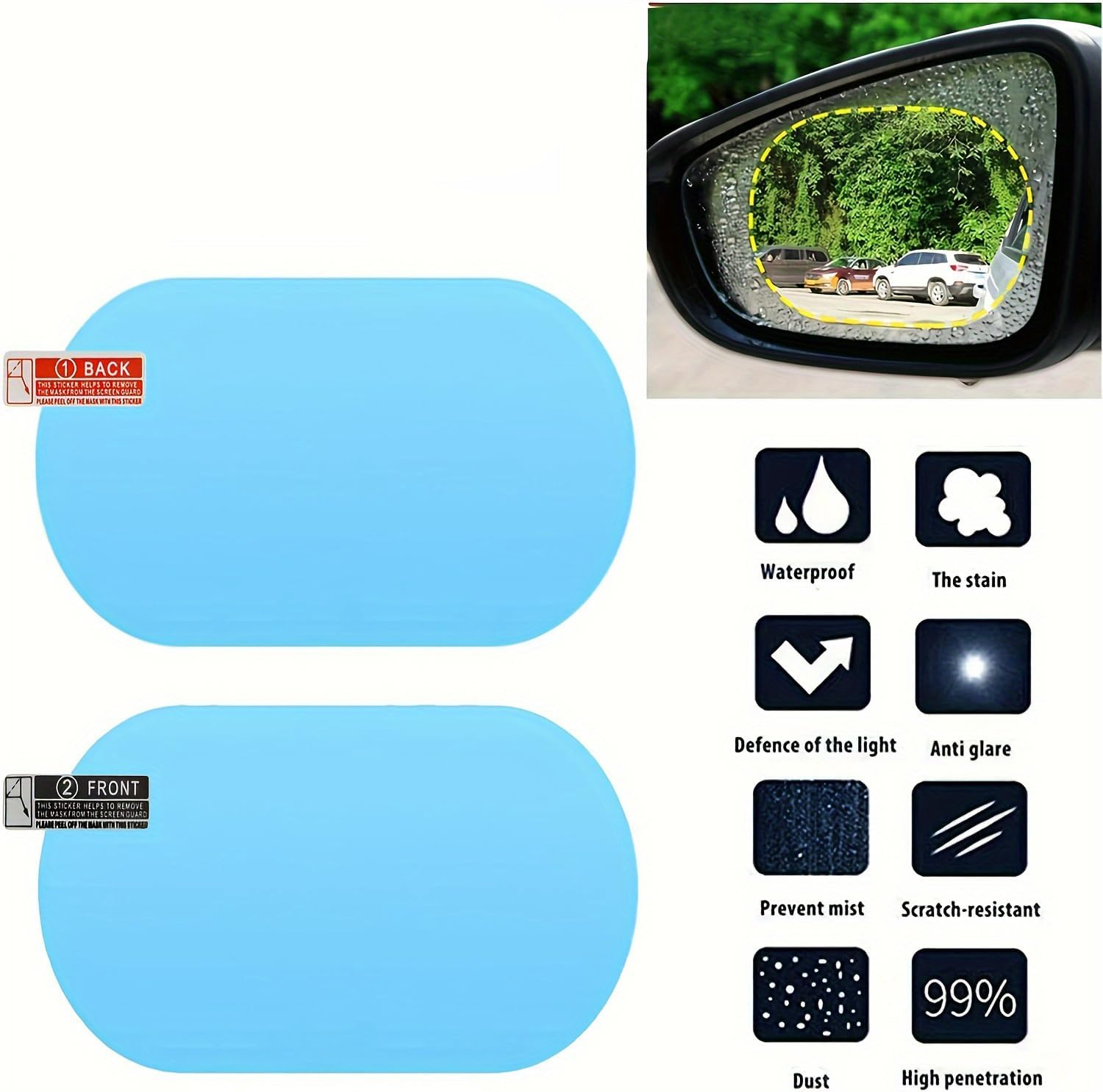2X Waterproof Car Rearview Mirror Film Stickers Mirror Protective Rainproof image number 5