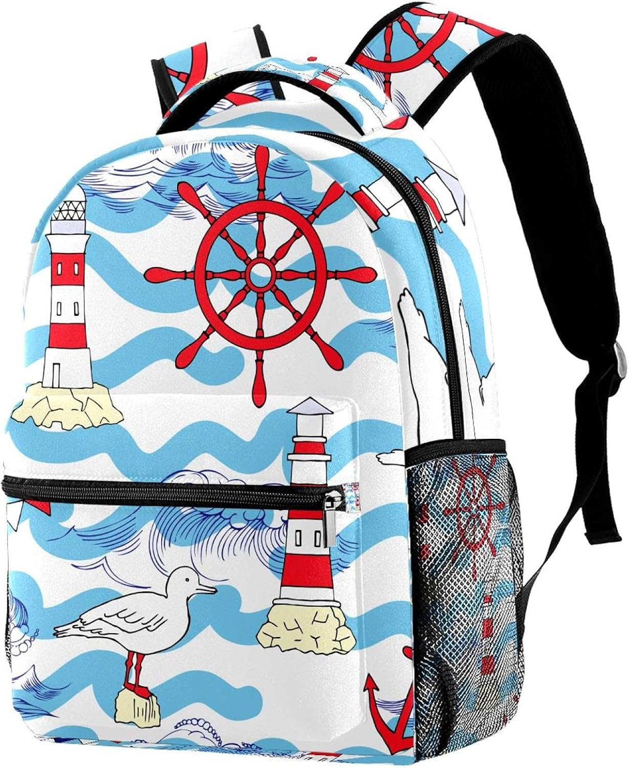 Nautical Travel Sea and Ocean Wheel Lighthouse Backpack Students Shoulder Bags Travel Bag College School Tote Backpacks image number 4