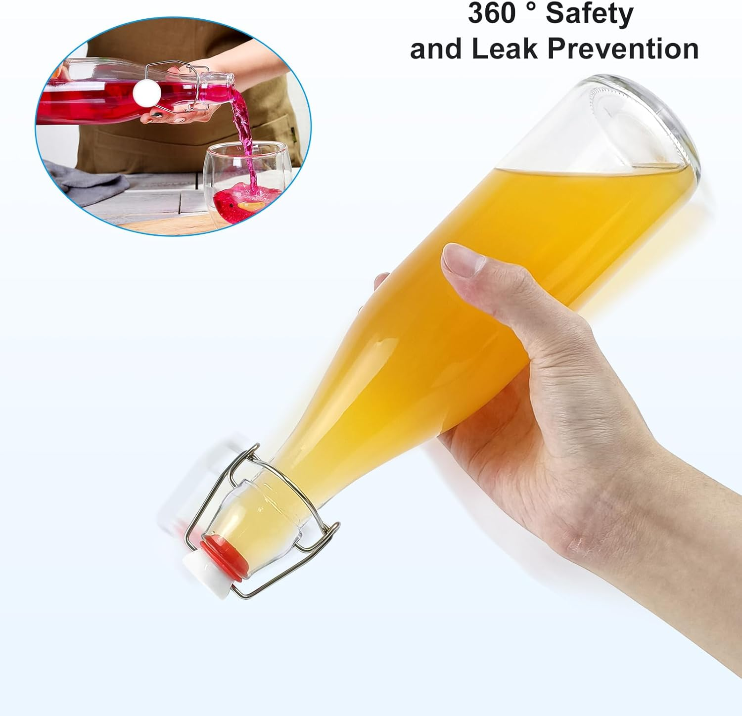 2 Pack Swing Top Glass Bottles 16Oz, Flip Top Glass Bottle with Airtight Lid for Fermentation, Kombucha, Mead, Vanilla Extract, Coquito, Vinegar, Beer, Kefir, Wine, Soda, Juice, Oil for Home Brewing image number 3