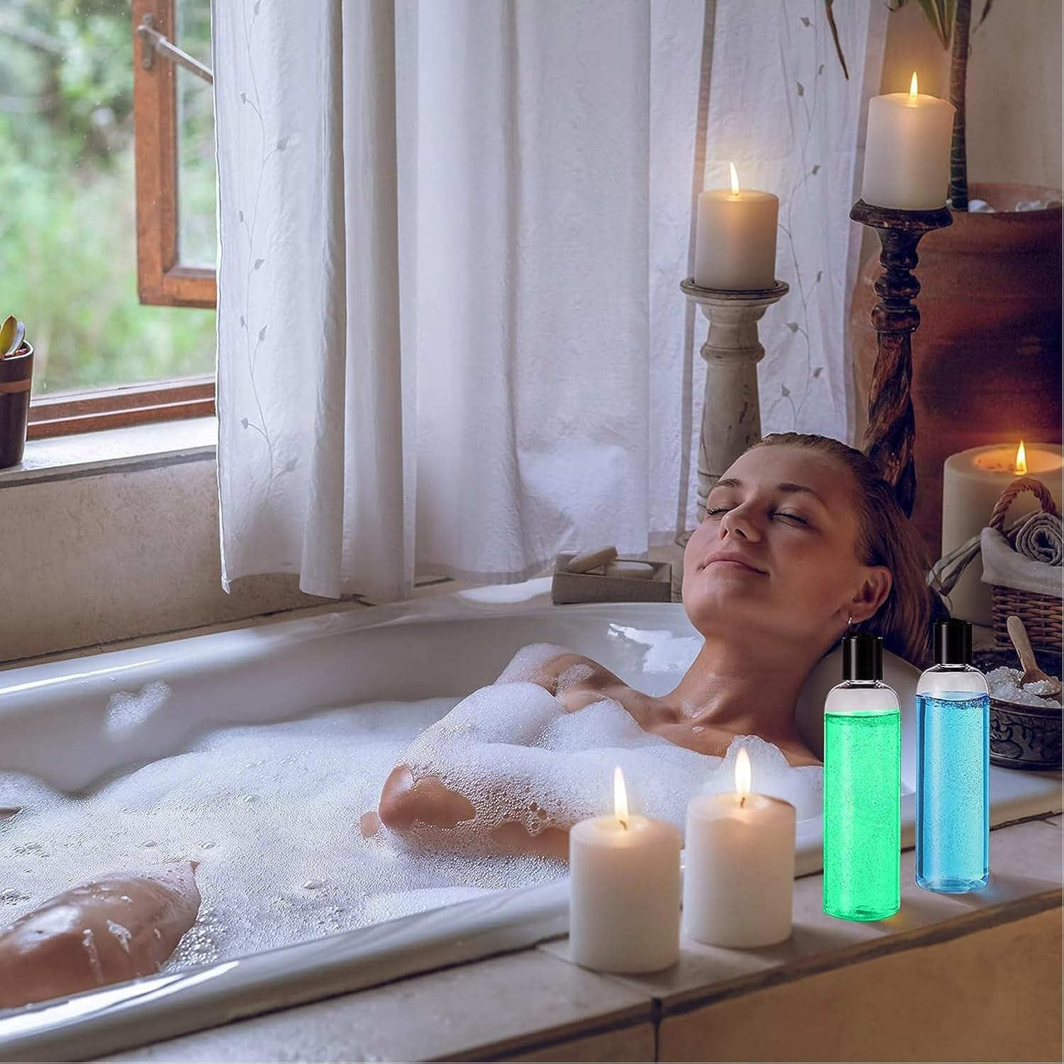 4PCS 150ML Plastic Bottles with Disc Top Flip Cap Empty Squeeze Bottles Clear Refillable Travel Container Dispensing with Funnel & Label for Liquids Lotion Shampoo Toiletries Cosmetic image number 1