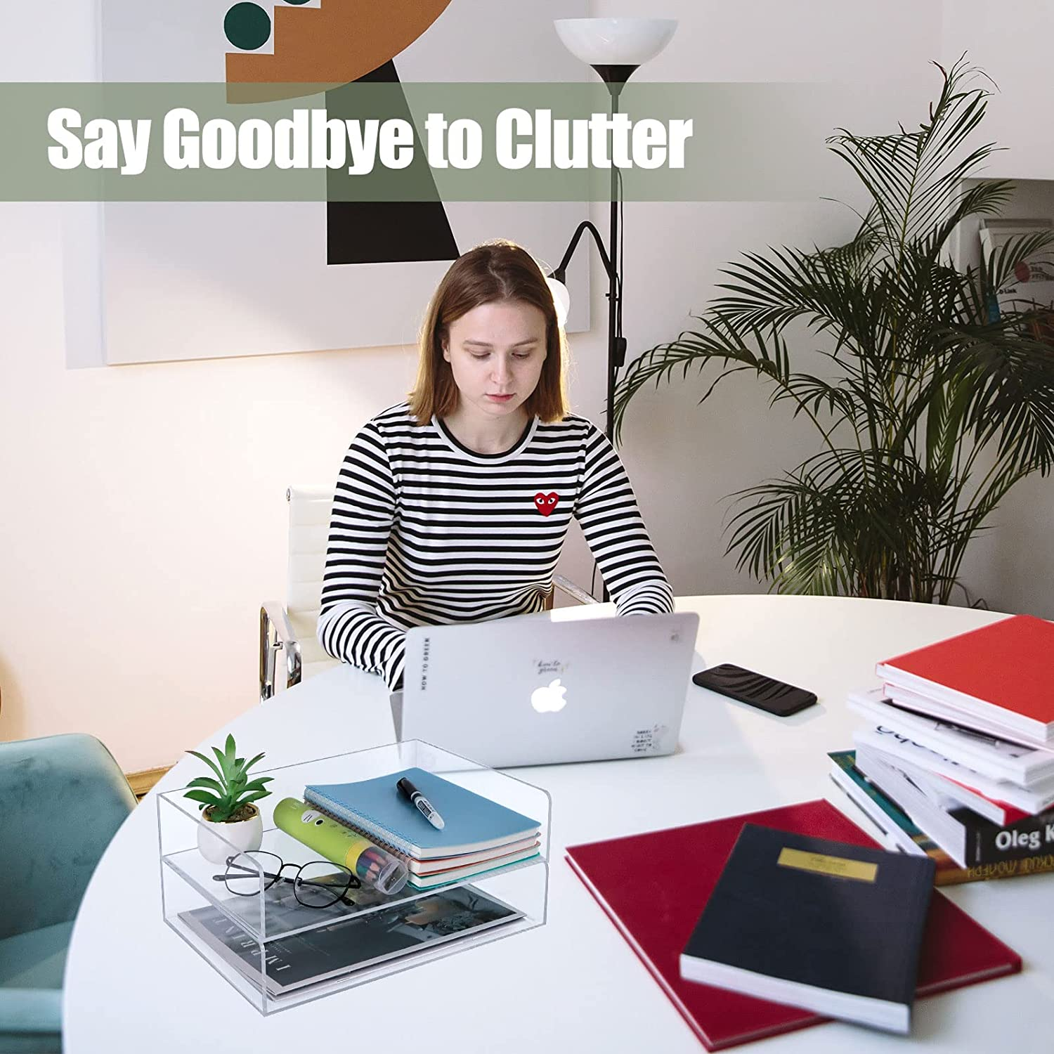 Clear Acrylic Desk Organizers, BOJVESH 2-Tier Paper Organizer Tray, Stackable Classroom File Storage, Workspace Supplies Accessories for Office Home Documents A4 Notebook