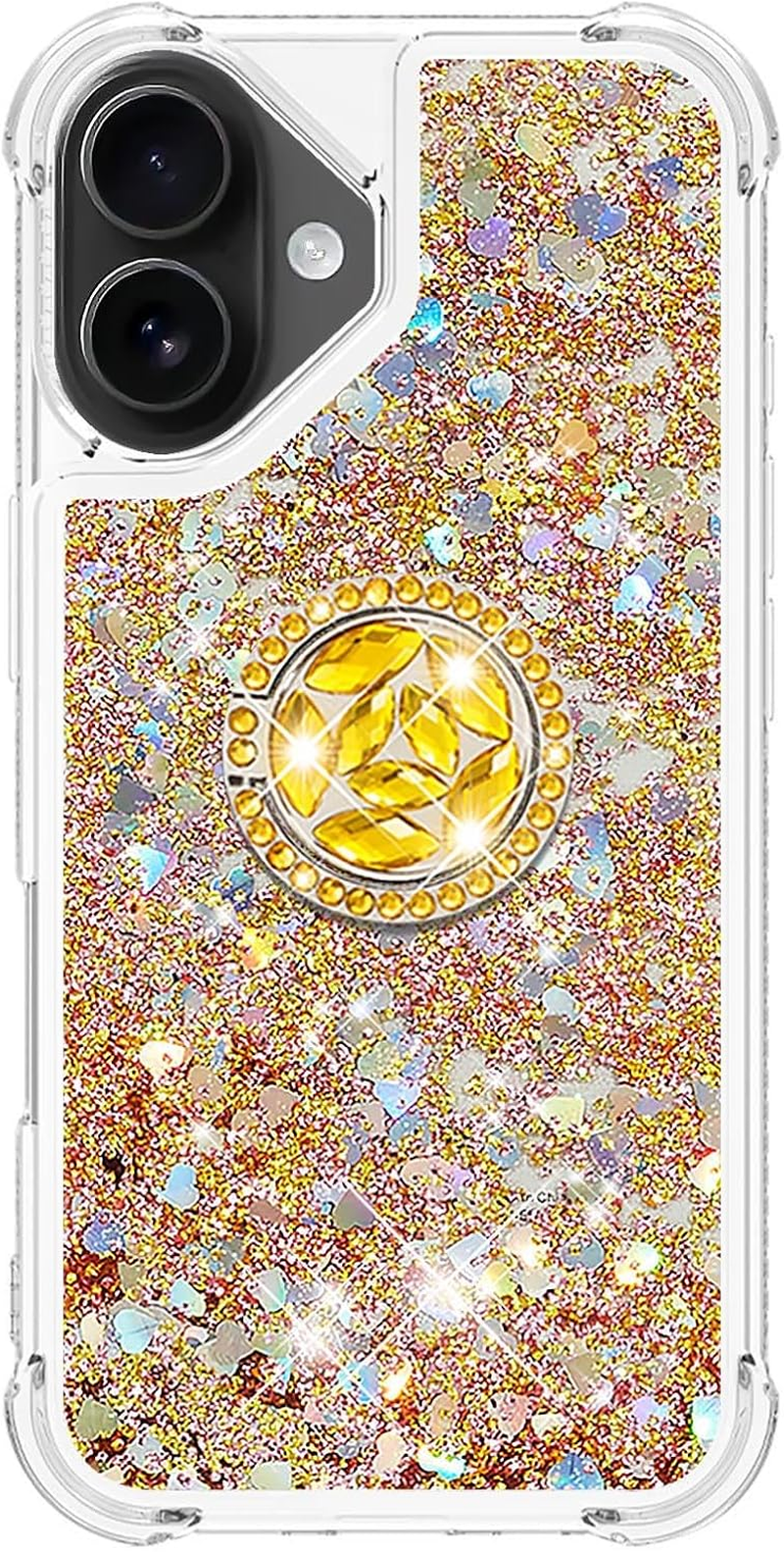 IMEIKONST Glitter Case for Iphone 17 Mobile Phone Case with Ring Stand, Sequins Liquid Quicksand Transparent Protective Case Shockproof TPU Cover for Iphone 17 Love Gold YBZ image number 3