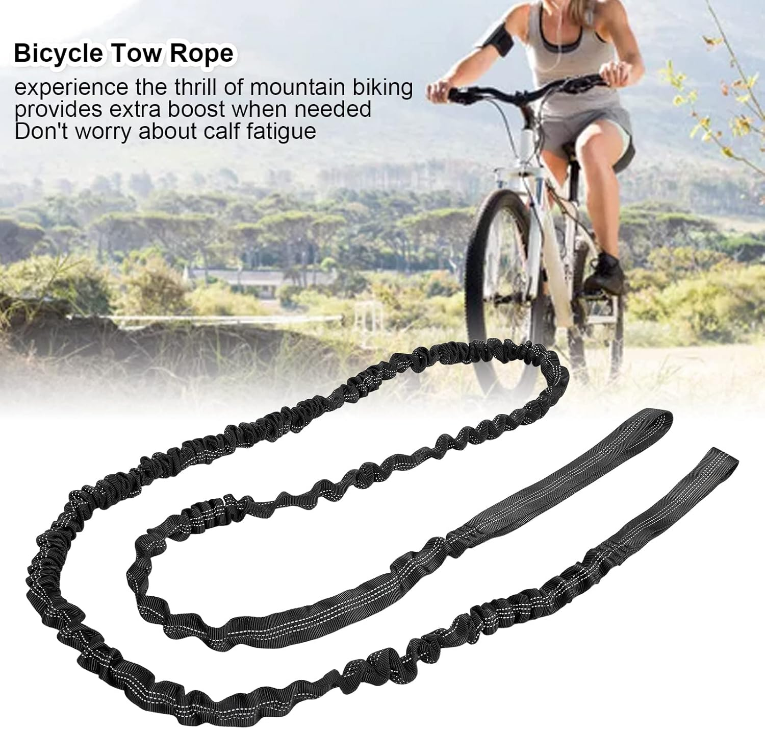 Tow Rope, Outdoor Riding Stretch Cord Flexible Ellastic Child Bike Tow Ropes to Provide Extra Boost for Mountain Kids Bike Trailer (Black) image number 1