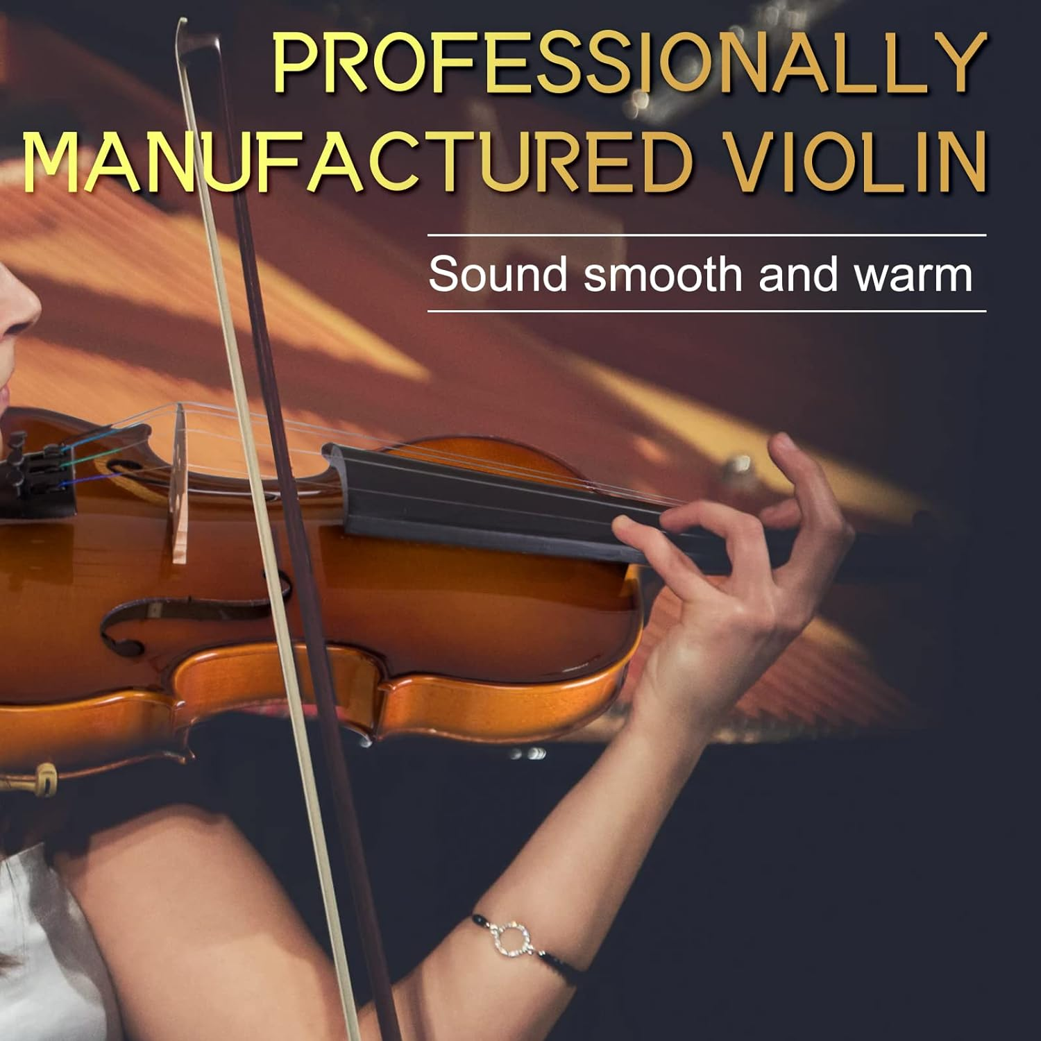 Kmise 4/4 Full Size Set, 4 Solid Wood Fiddle for Adults Beginners Students Kids, with Hard Case with Hygrometer, Violin Bow, Shoulder Rest, Extra Strings (MI3415) image number 4