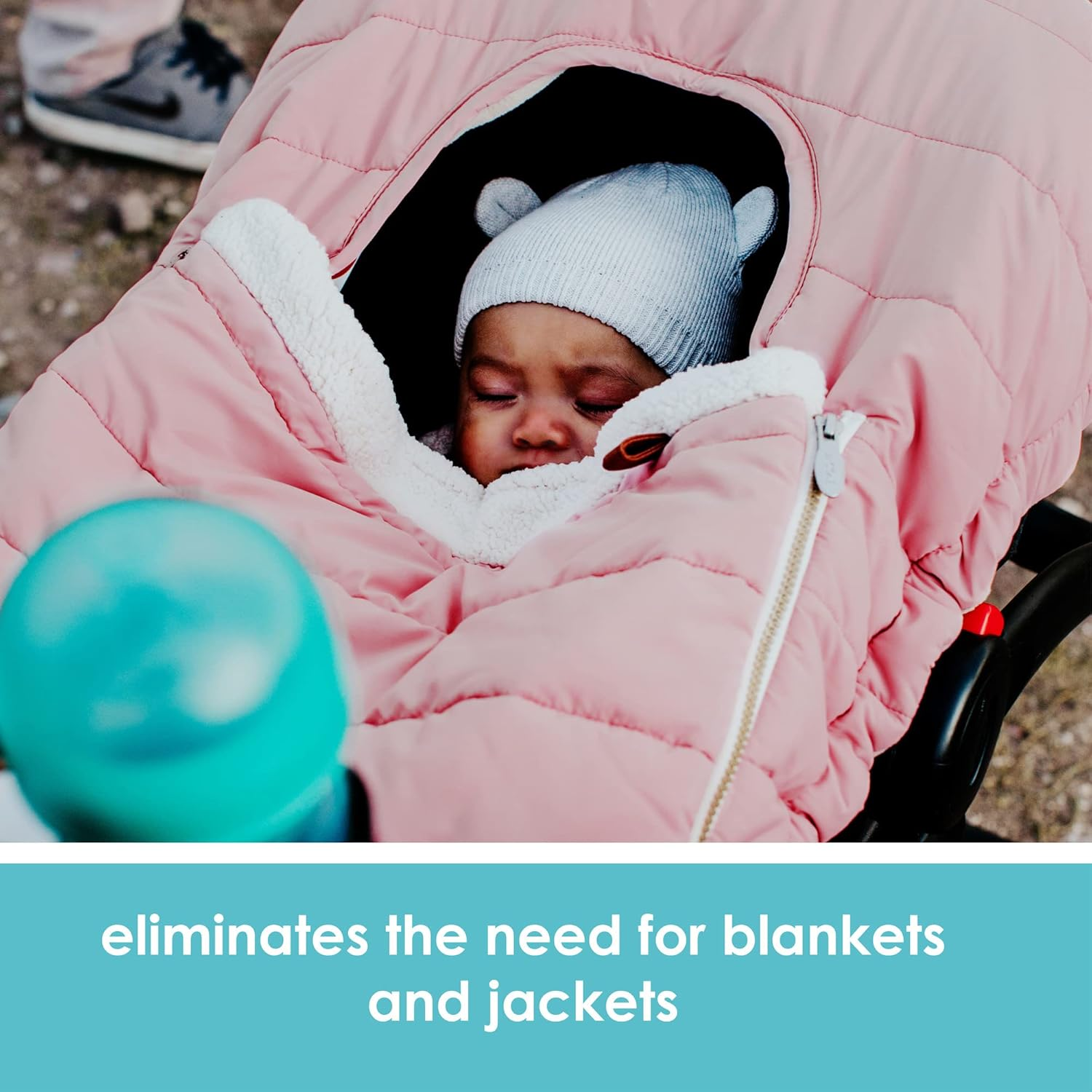 JJ Cole Winter Baby Car Seat Cover - Winter Car Seat Cover for Baby Seat or Stroller - Infant Car Seat Covers with Warm Sherpa Lining - Blush Pink image number 6