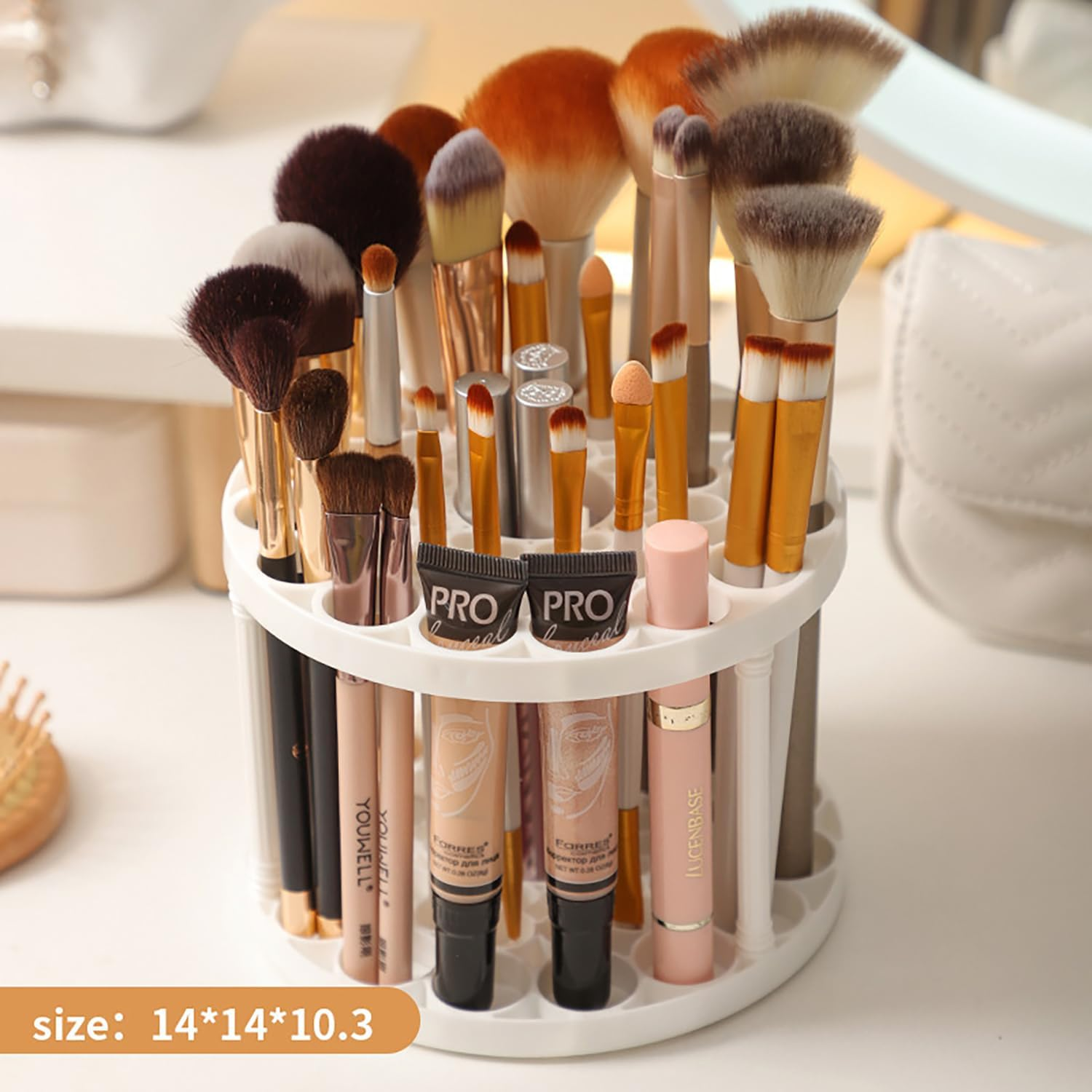 Makeup Brush Storage Rack - Brush Organizer with 45 Holes Stand Brush Holder,Large Capacity Desktop Organizer Used to Storage round Cosmetic Supplies，It Can Also Be Used to Store Paintbrushes