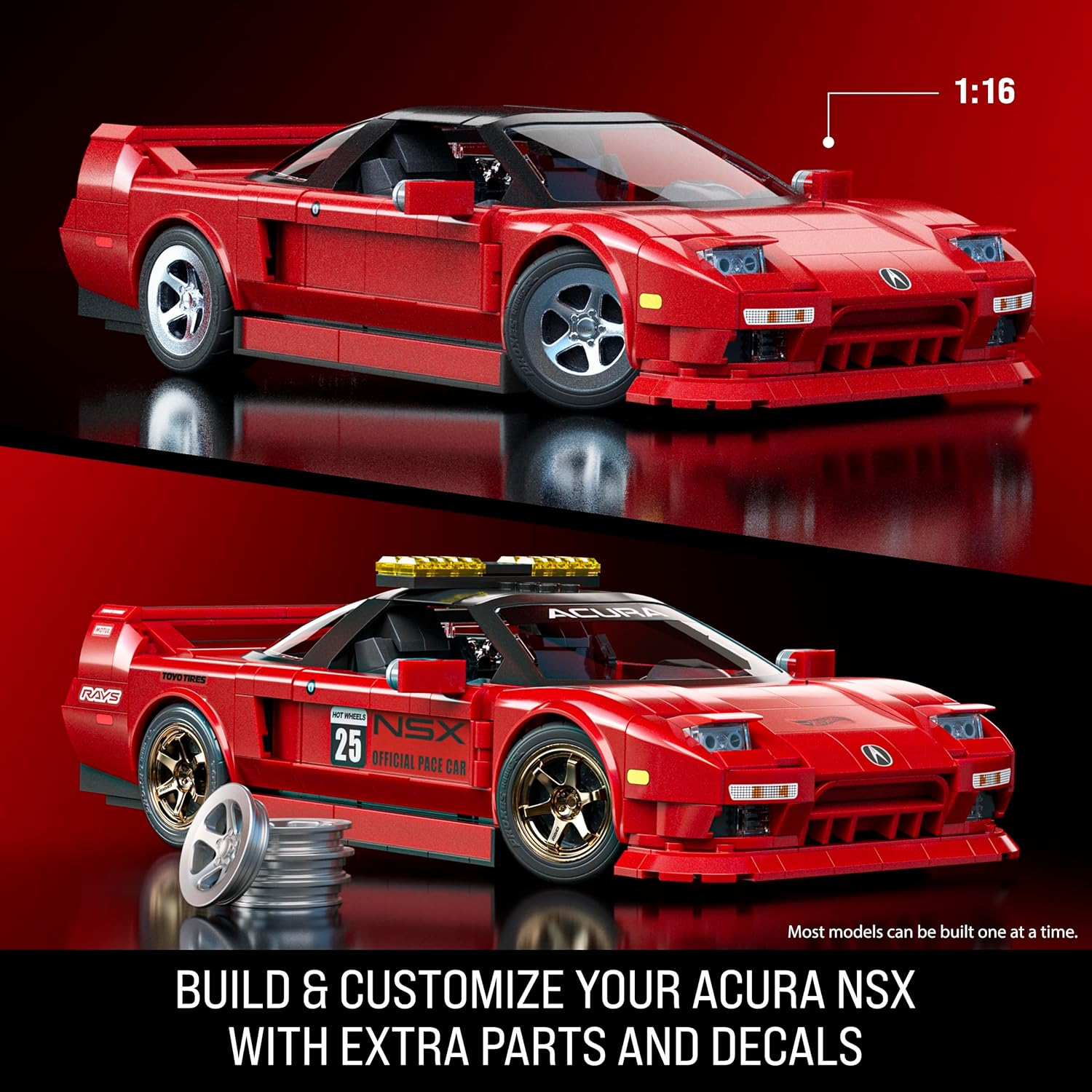 Mattel Brick Shop Hot Wheels Elite Series Building Set, &rsquo;90 Acura NSX with 876 Pieces, Realistic Details and Custom Decals, Adult Collectors and Kids Ages 10+ image number 2