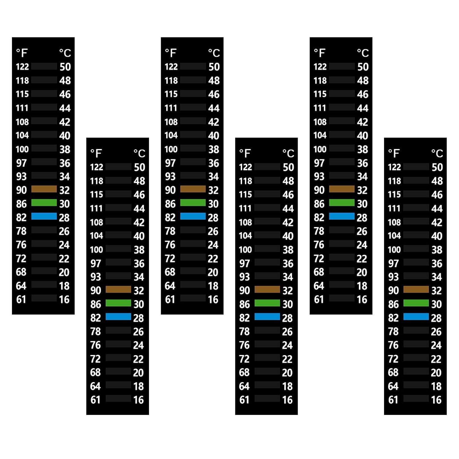Fish Tank Temperature Gauge Stickers, 6Pcs Stick-On Digital Temperature Thermometer Strip, Adhesive Temperature Sticker Aquarium Thermometer Fish Tank Test Strips image number 3
