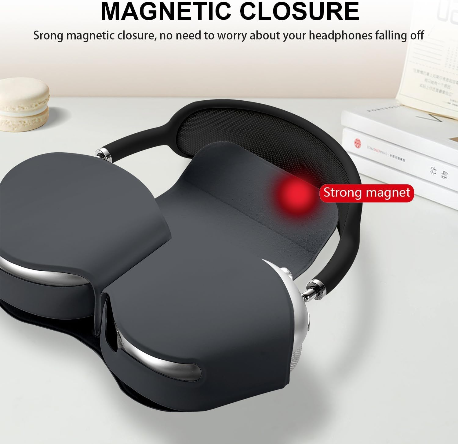 For Airpods Max Smart Case Cover, Soft PU Leather Protective Cover Accessories for Airpod Max with Sleep Mode, Anti-Scratch & Anti-Dust Travel Carrying Case for Airpods Pro Max Headphones 1/2, Black