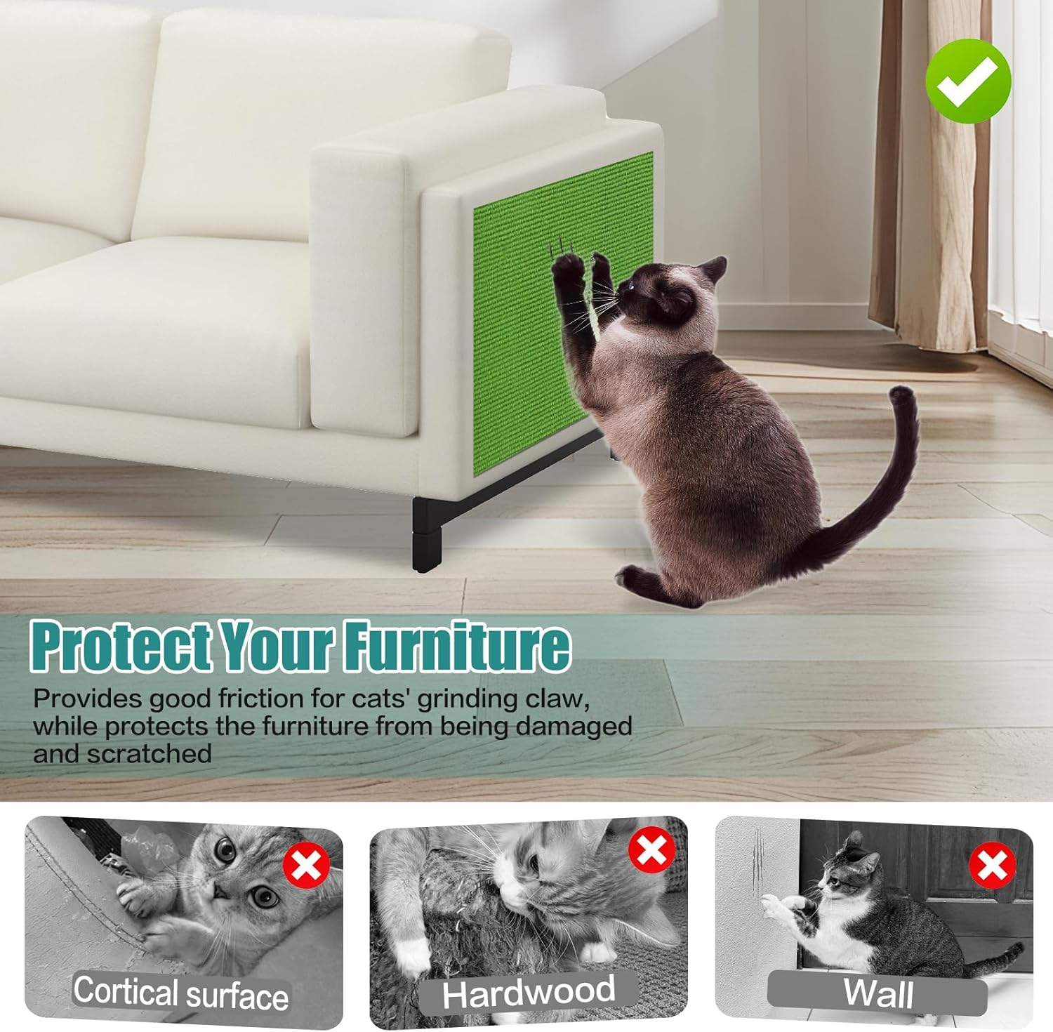 Scratching Mat, Self-Adhesive Scratching Mat, Cat Sofa, Scratching Boards, Cat Wall Scratching Board, Cat Wall Scratch Protection Wall (Fruit Green, 40 Cm X 2 M) image number 3