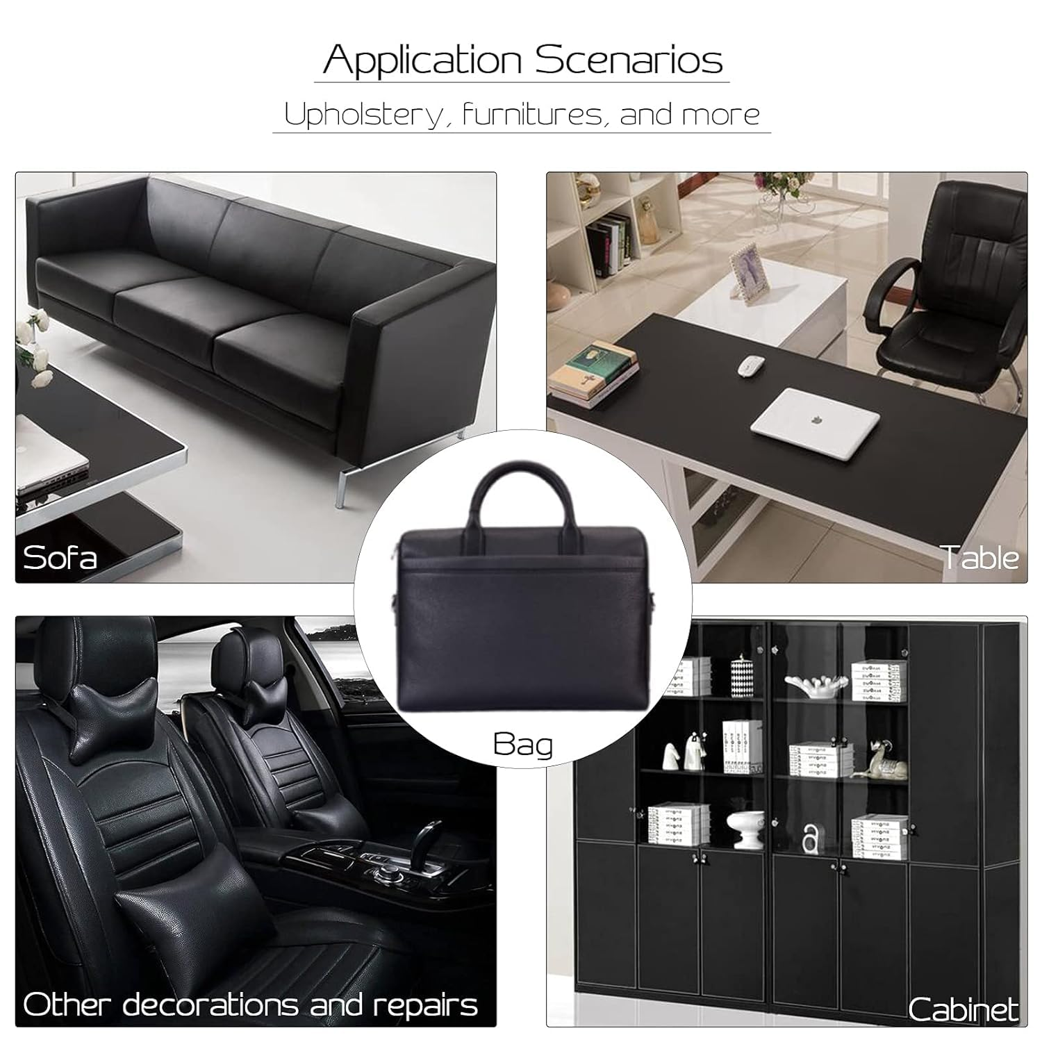 Leather Repair Patch for PU Couches,Self Adhesive Waterproof，Repair Patch Self Adhesive Waterproof for Couches, Furniture, Kitchen Cabinets, Car Seats(Black, 17X79 Inch) -Quttly image number 2