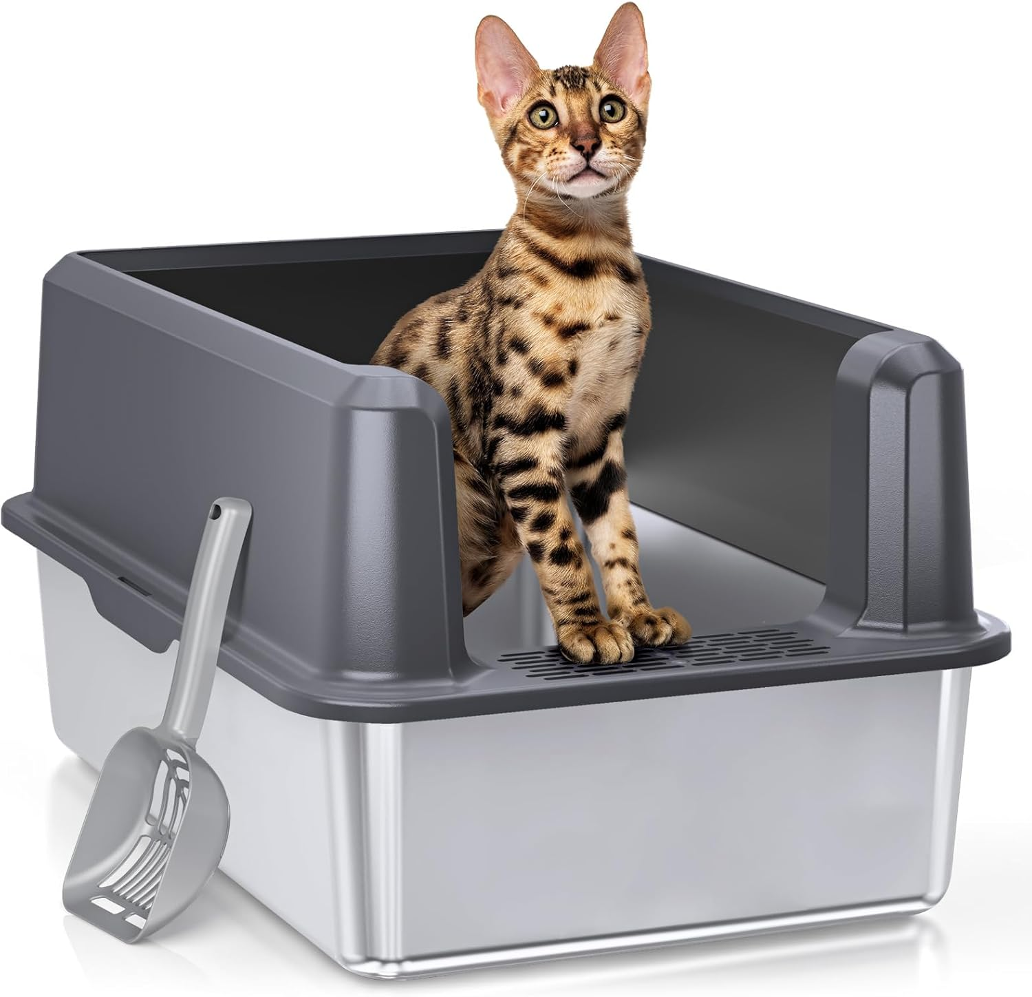 MOTYYA Enclosed Stainless Steel Cat Litter Box with Lid, XL Extra Large Litter Box for Big Cats, Metal Litter Box High Sided, Never Absorbs Odors, Anti-Urine Leakage, Easy Cleaning, Include Scoop image number 6