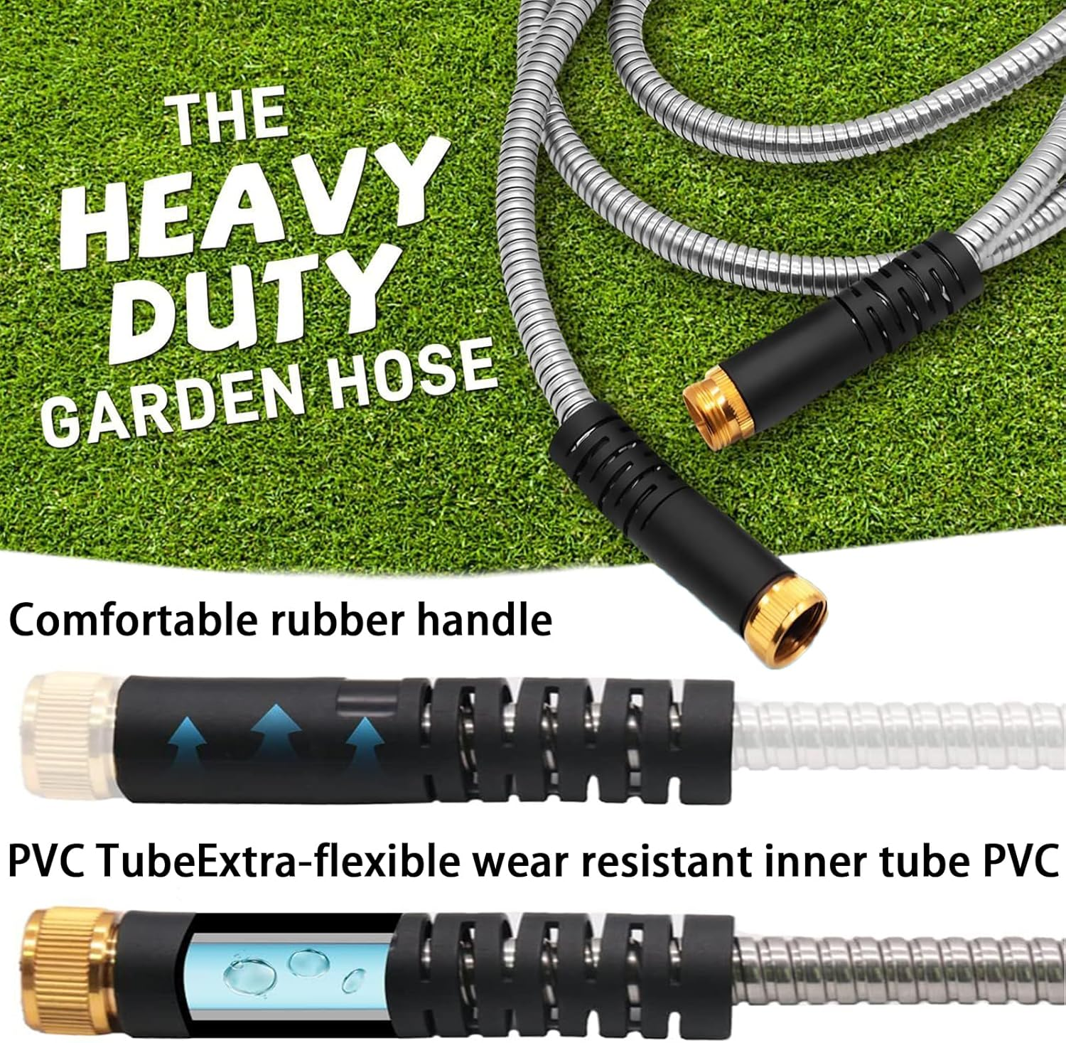 Blissora Stainless Steel Garden Hose, Leakproof Water Hose with Garden Nozzle Sprayer Anti-Rust Flexible for Outdoor, Car Wash, Yard, Lawn, 15M (50Ft) image number 5