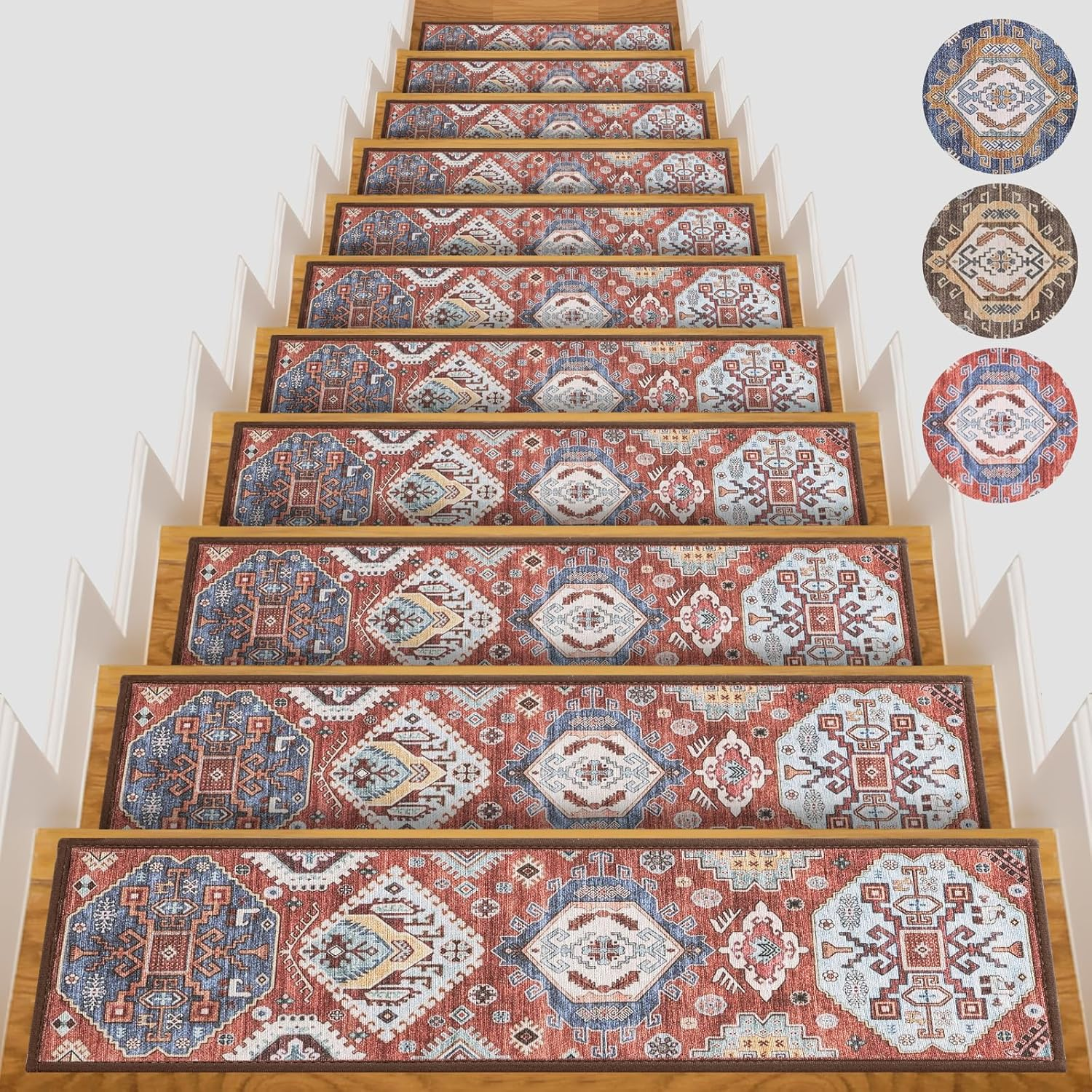 Non-Slip Carpet Stair Treads for Wooden Steps Indoor Set of 15 Pack 8" X 30" Peel and Stick Reusable Staircase Stair Runners Rugs, Soft Safety for Dogs, Kids & Elders, Stairway Grip, Brown