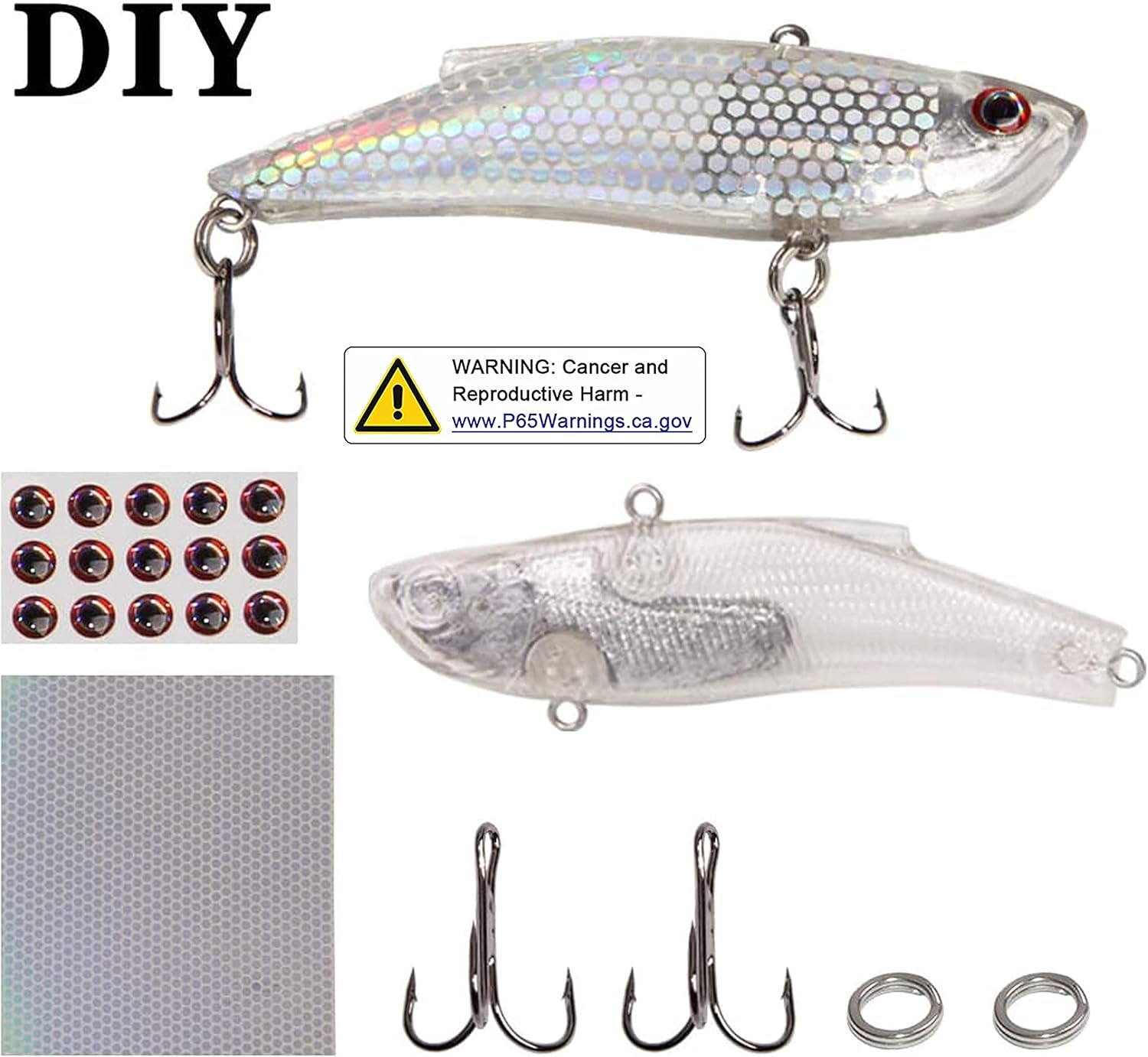 Unpainted Crankbaits Blank Fishing Minnow Lure Kit - 291Pcs Fishing Pliers Scissors,Treble Hooks,Fishing Split Rings,Fishing Lure Sticker 3D Eyes DIY Fishing Tackle image number 5