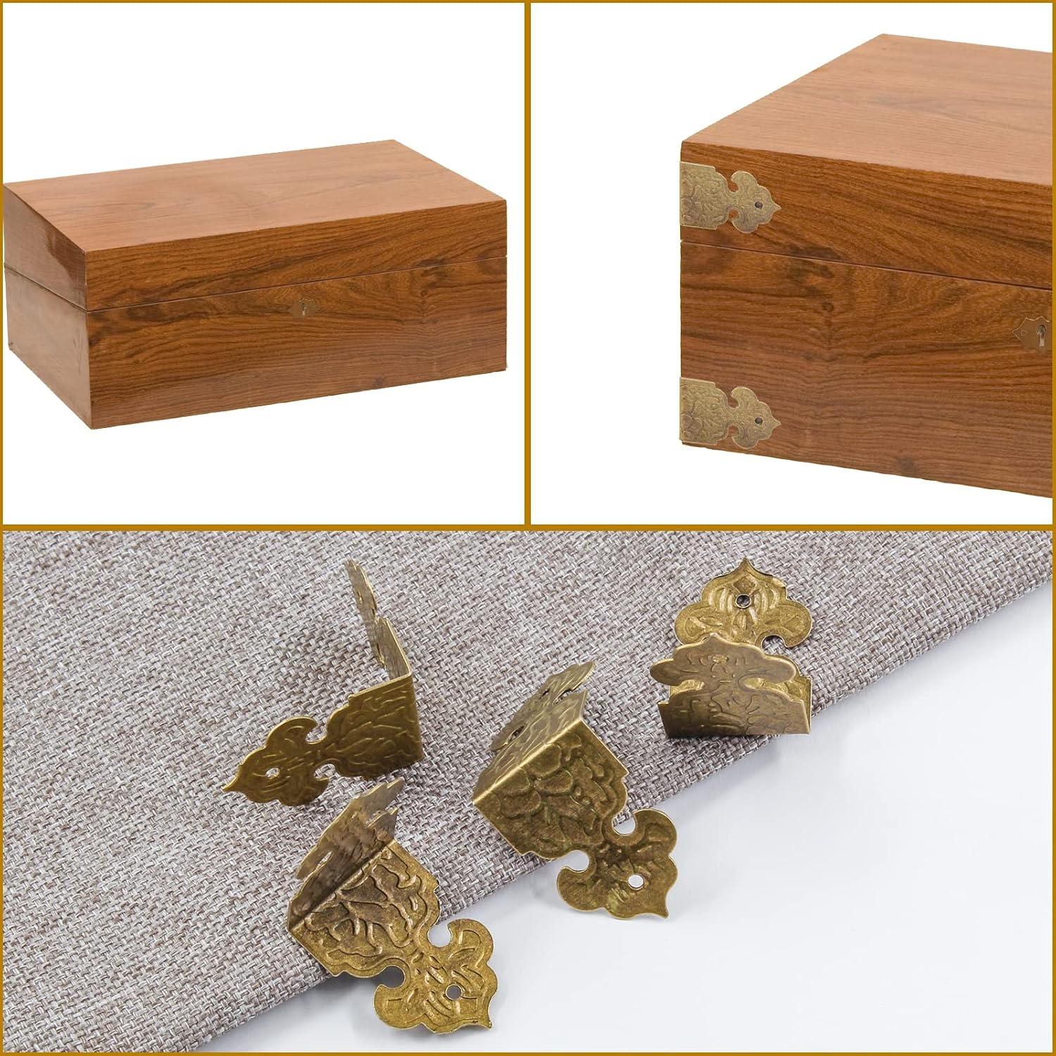 20Pcs Antique Corner Protectors Decorative Metal Right Angle Box Corner Cover Guards, Vintage Brass Furniture Corner Edge Brackets Hardware with Nails(1 X 0.68Inch, Style C) image number 6