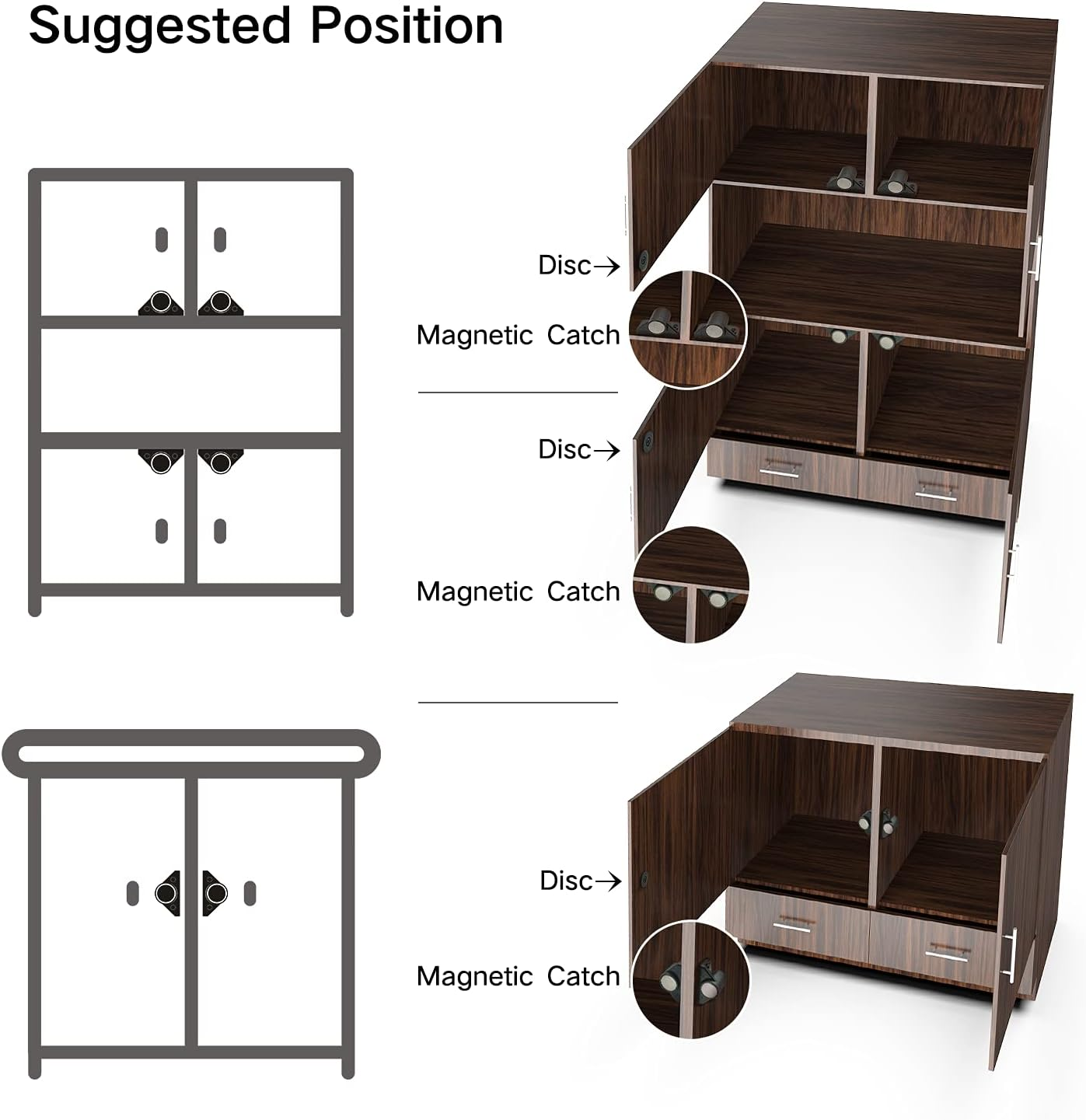 Sunivaca Cabinet Magnets 8 Pack Magnetic Door Catch RV Cabinet Latches and Catches Premium Quality Zinc Alloy Cabinet Door Magnet Catch Hardware for Kitchen Cupboard Closure Closet Door Close - Black - 8, Gun Metal image number 2