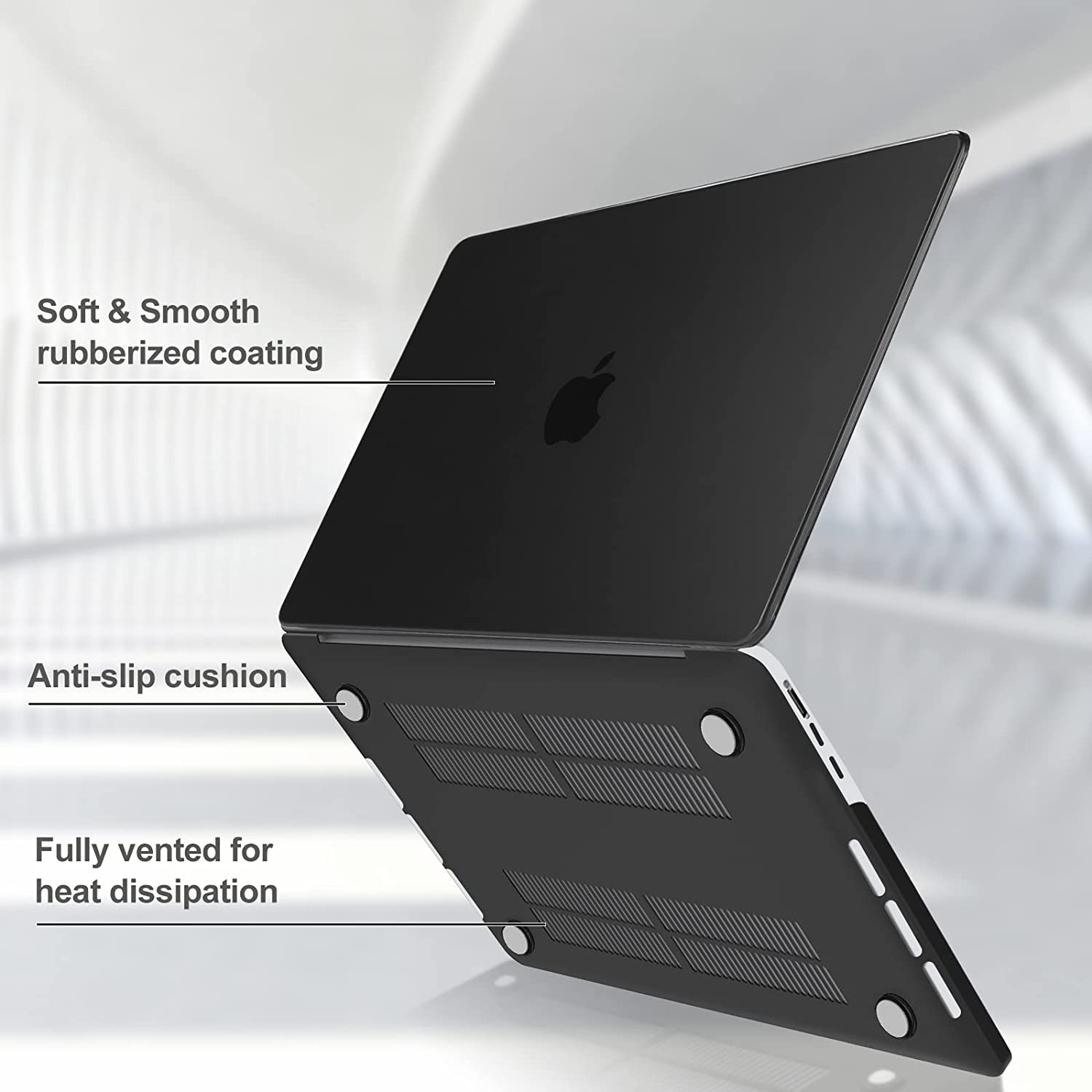 Procase Hard Shell Case for Macbook Air 13 M3 2024 A3113 and Air 13.6 2022 M2 A2681, Keyboard Skin Cover and Storage Bag for Accessories -Black image number 2