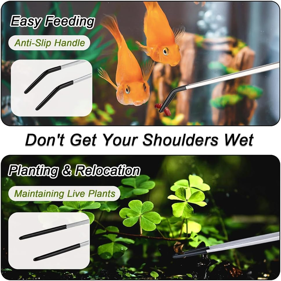 QOOWFEANIG 2Pcs Stainless Steel Reptile Feeding Tongs - 10.6" Straight & Curved Tips with Rubber Grip, Aquarium Tweezers for Snakes, Bearded Dragons, Lizards, Aquascaping Tool&Tank Accessories,Red