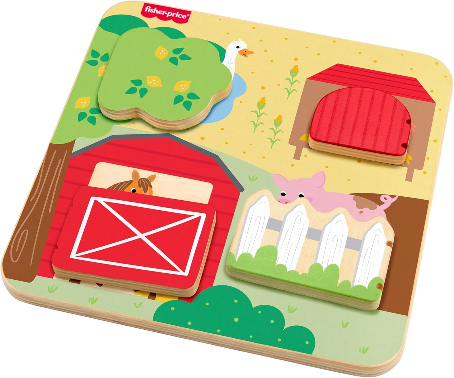 Fisher-Price Baby & Toddler Toy Wooden Farm Animal Board Busy Activity for Developmental Play for Infants Ages 1+ Years image number 1