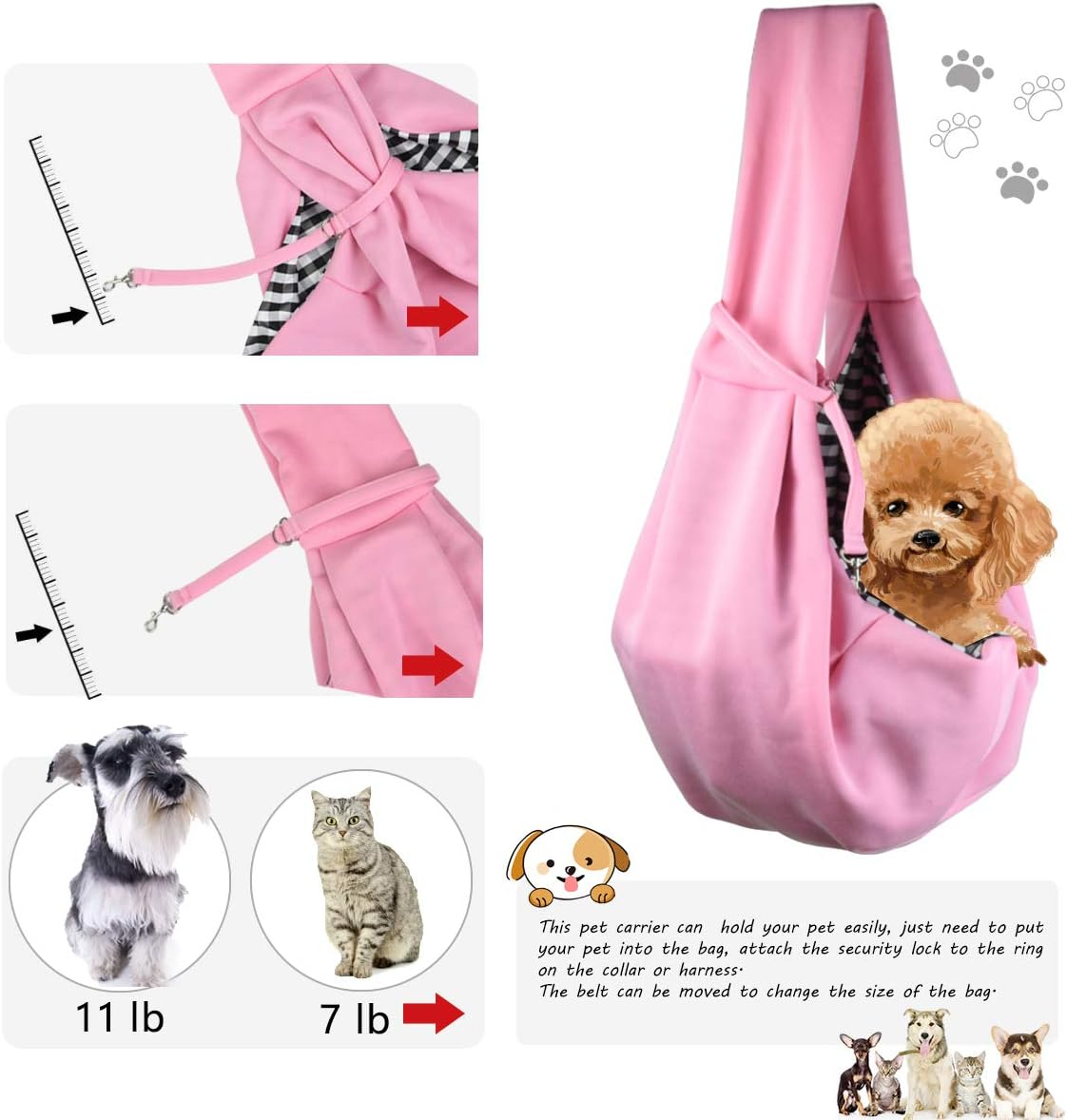 Dog and Cat Sling Carrier Little Pet Carrier Shoulder Crossbody Pet Slings for Outdoor Traveling Subway (Pink) - Pink image number 3