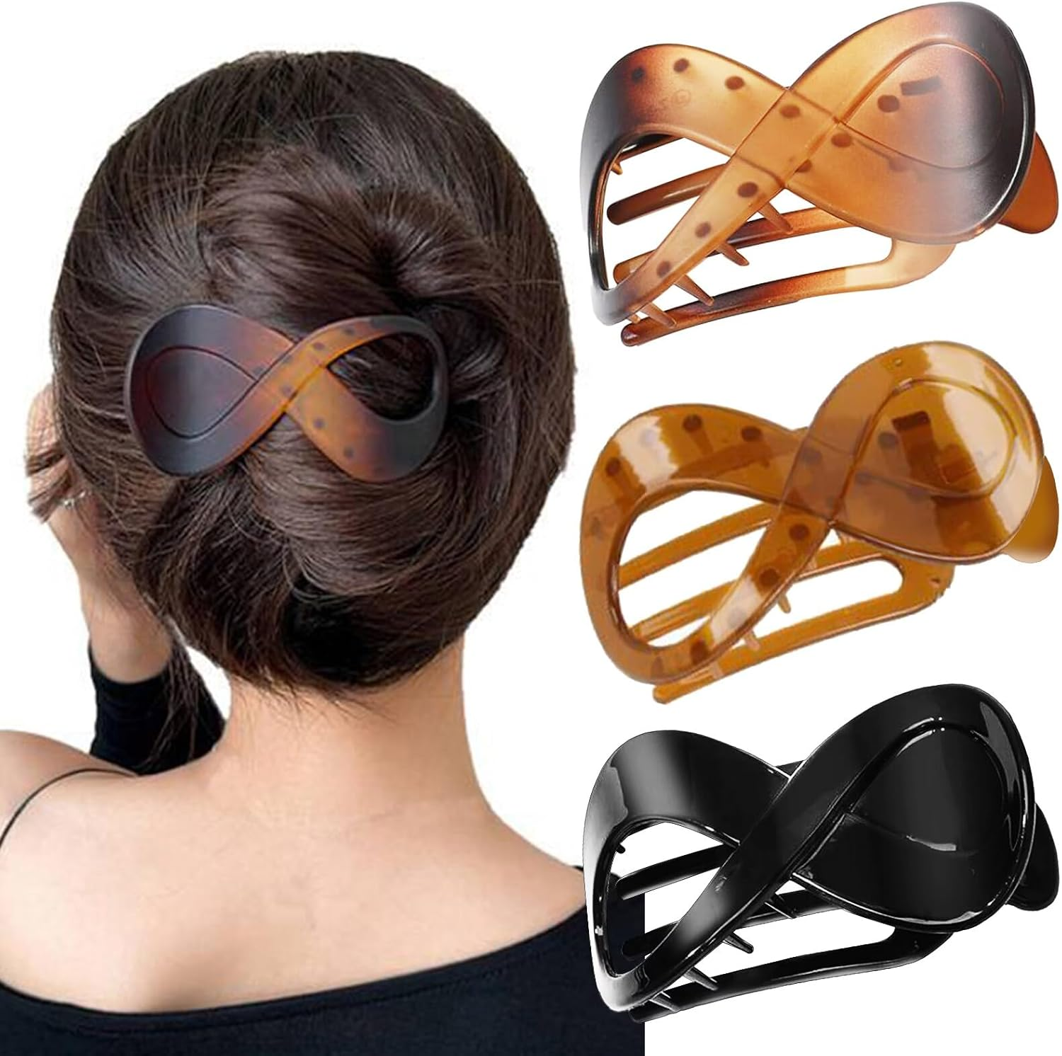Pack of 3 Hair Clips, Women'S Tortoiseshell Non-Slip Hair Clips, Thin Elegant Hair Accessory Hair Accessory Women Girls Big Hair Clip (Black/Brown/Coffee Colour)