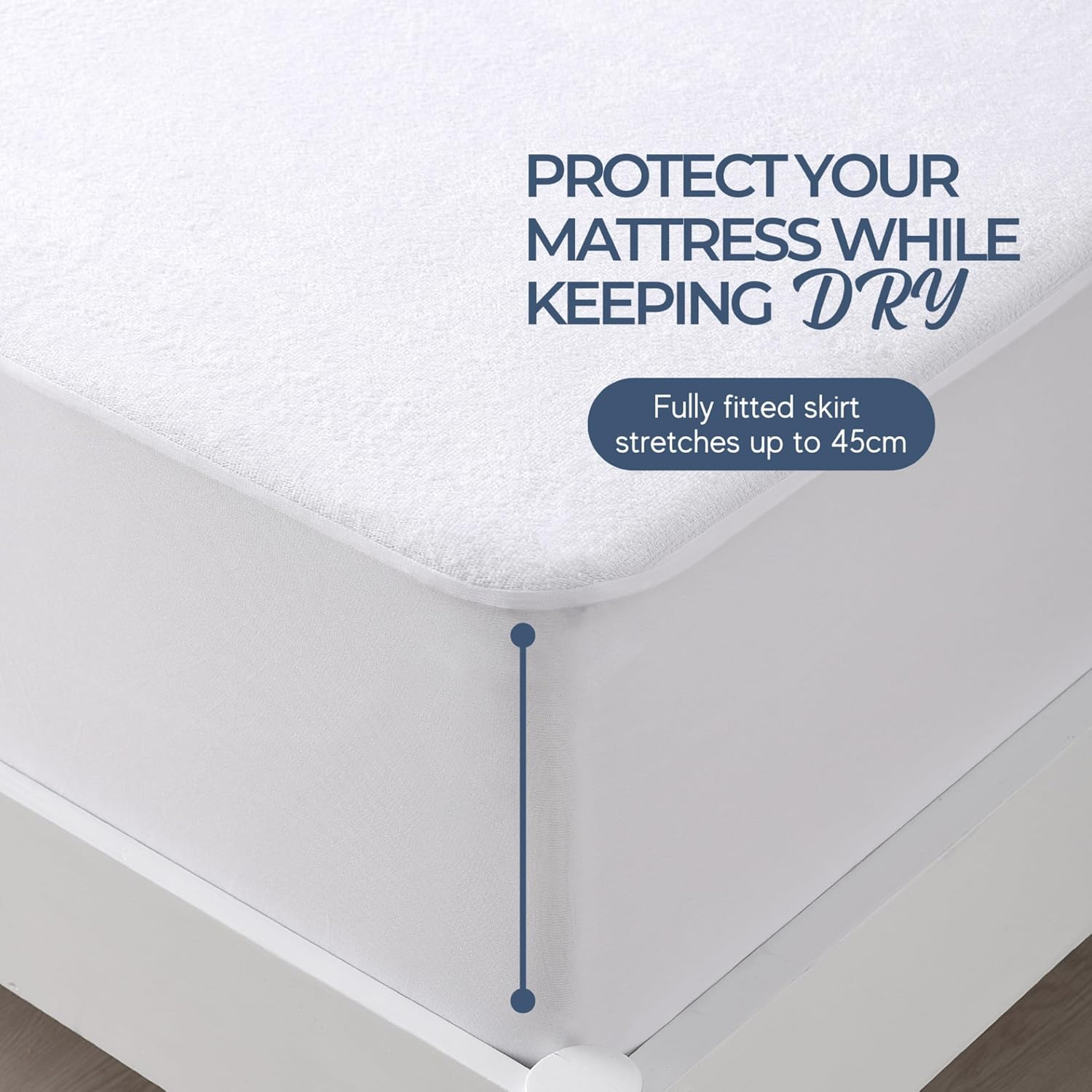Dreamaker Waterproof Cotton Terry Mattress Protector, Moisture Absorbent Towel Top, Breathable Rustle Free TPU Protection, Fully Fitted Extra Deep Stretch Skirt, Easy Care Machine Washable King Single image number 4