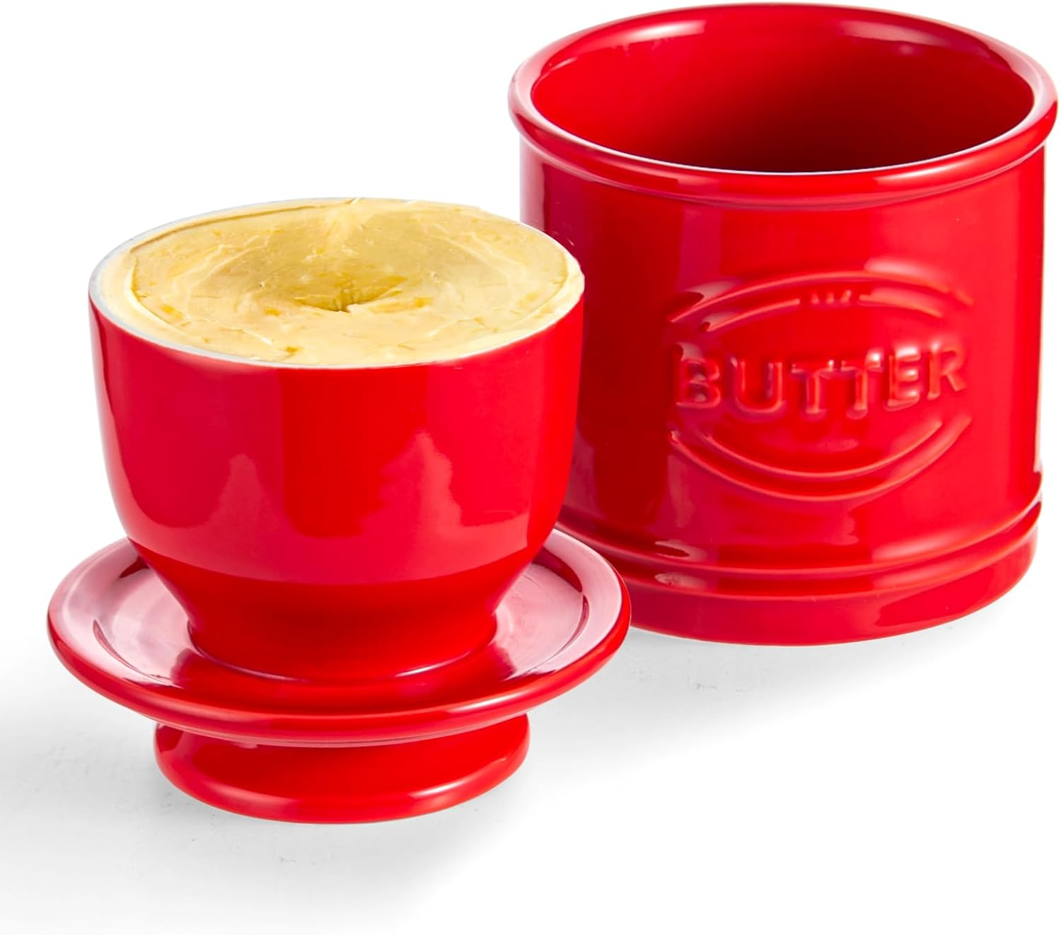 Besmeety French Butter Dish Ceramic Butter Dish Butter Bell (White, XL)