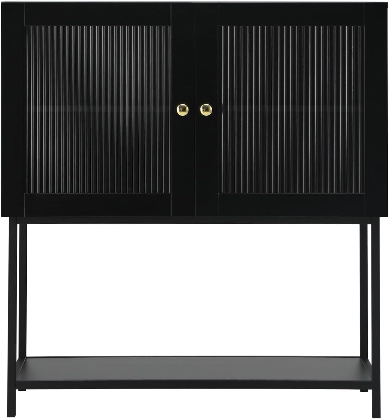 Oikiture Bathroom Cabinet with Tempered Glass Door Storage Floor Cabinet Cupboard Black