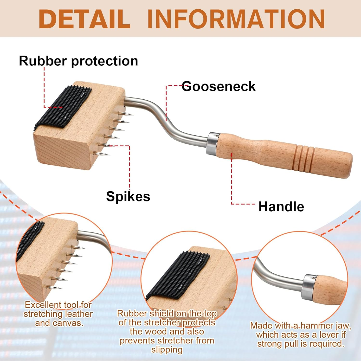 Cinnvoice Gooseneck Webbing Stretcher Upholstery Tool Gooseneck Webbing Stretcher Stretching Tool Handy to Catch the Close to Frame with Plenty of Leverage image number 3