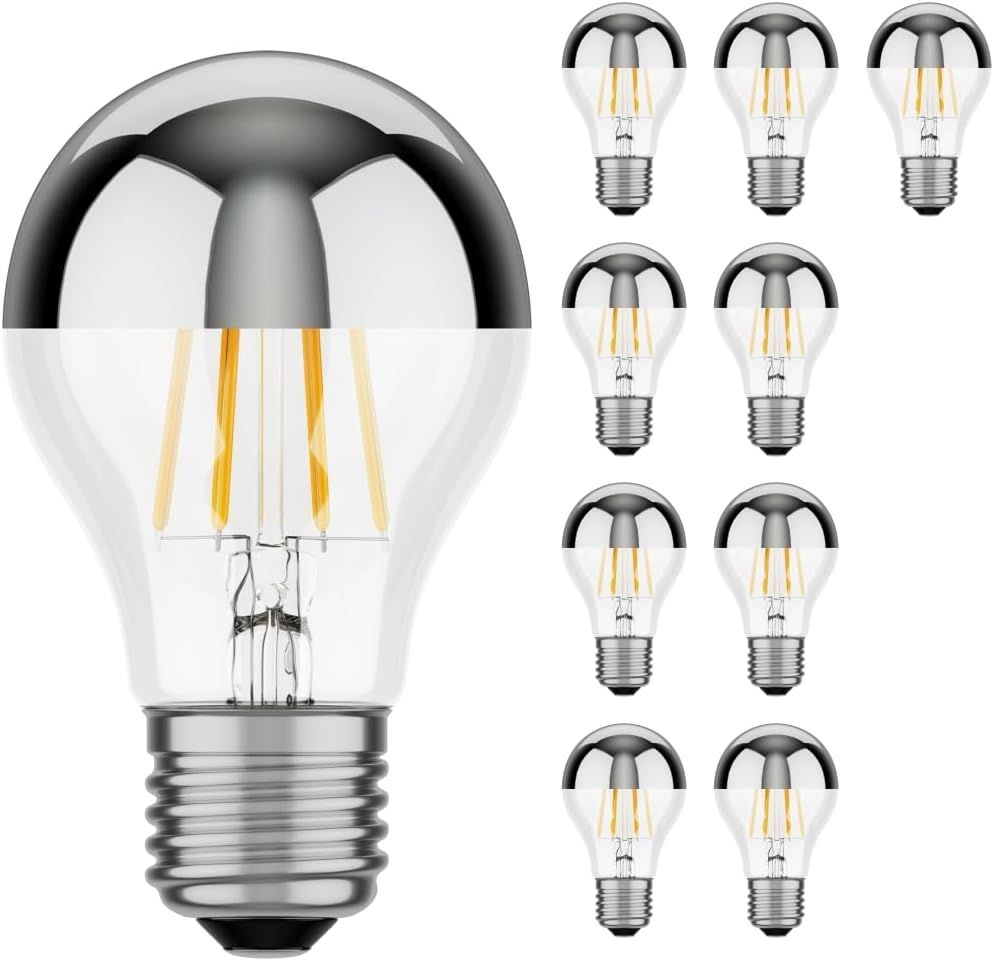 Ledscom.De E27 LED Light Bulb A60 Warm White (2700K) 4.1W 461LM Head Mirror (Silver) 4 Pack