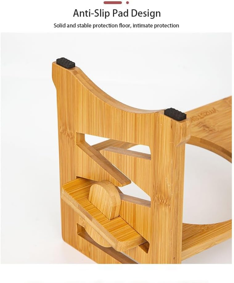 Adjustable Bamboo Pet Feeder Stand 2PCS with Stainless Steel Bowls, Anti-Slip Base & 15&deg; Tilt Angle for Dogs Cats 6-Level Height/Angle Food Bowl Holder, Easy Clean Dog Cat Feeding Station 014 image number 1