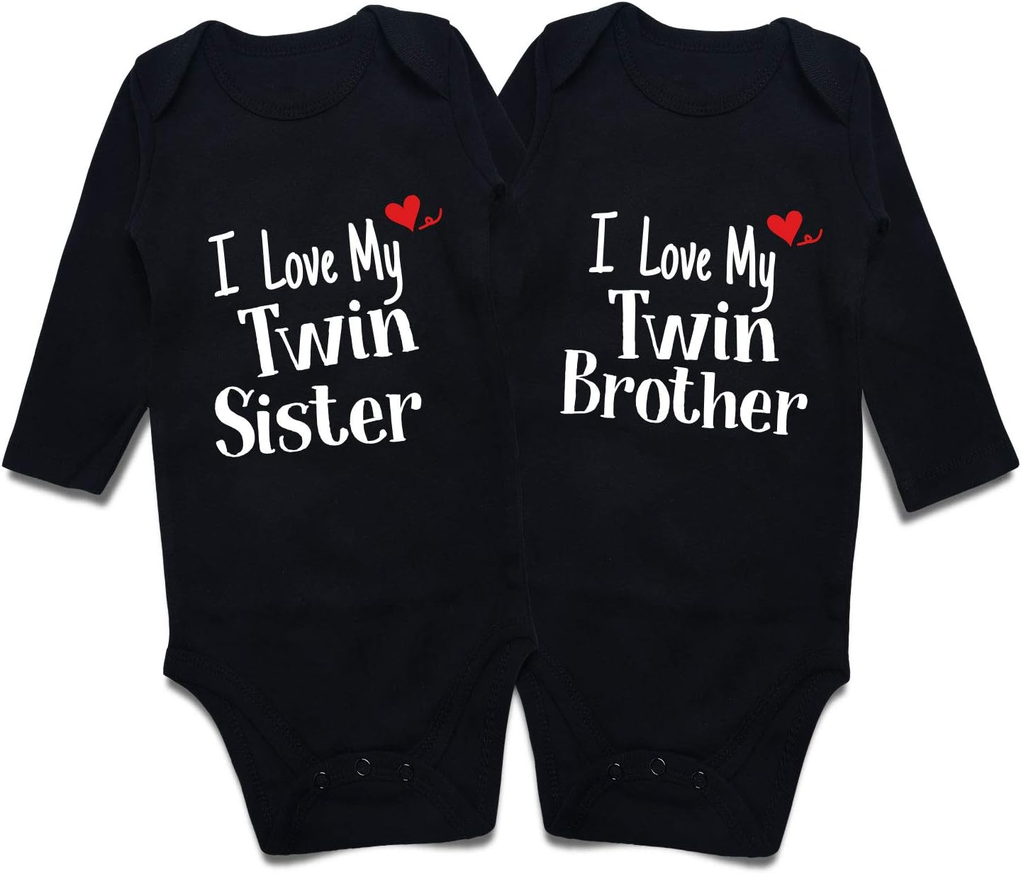 DEFAHN Twins Infant Baby Boy Girl Bodysuit, 2Pcs Unisex Funny Letter One-Piece Jumpsuit Clothes Outfits