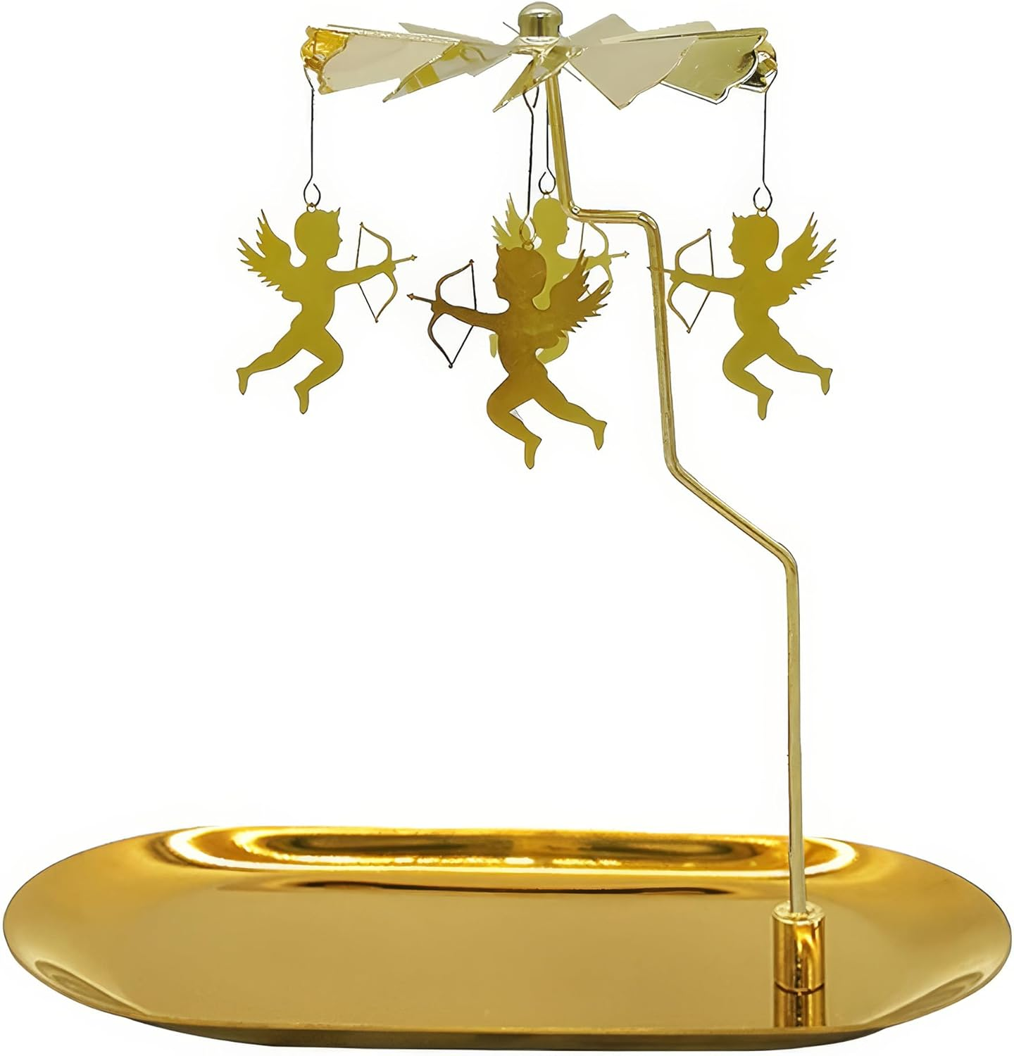Gold Rotating Candle Holder, Spinning Fairy Carousel for Tealights, Decorative Centerpiece with Jewelry Tray (Fairy)