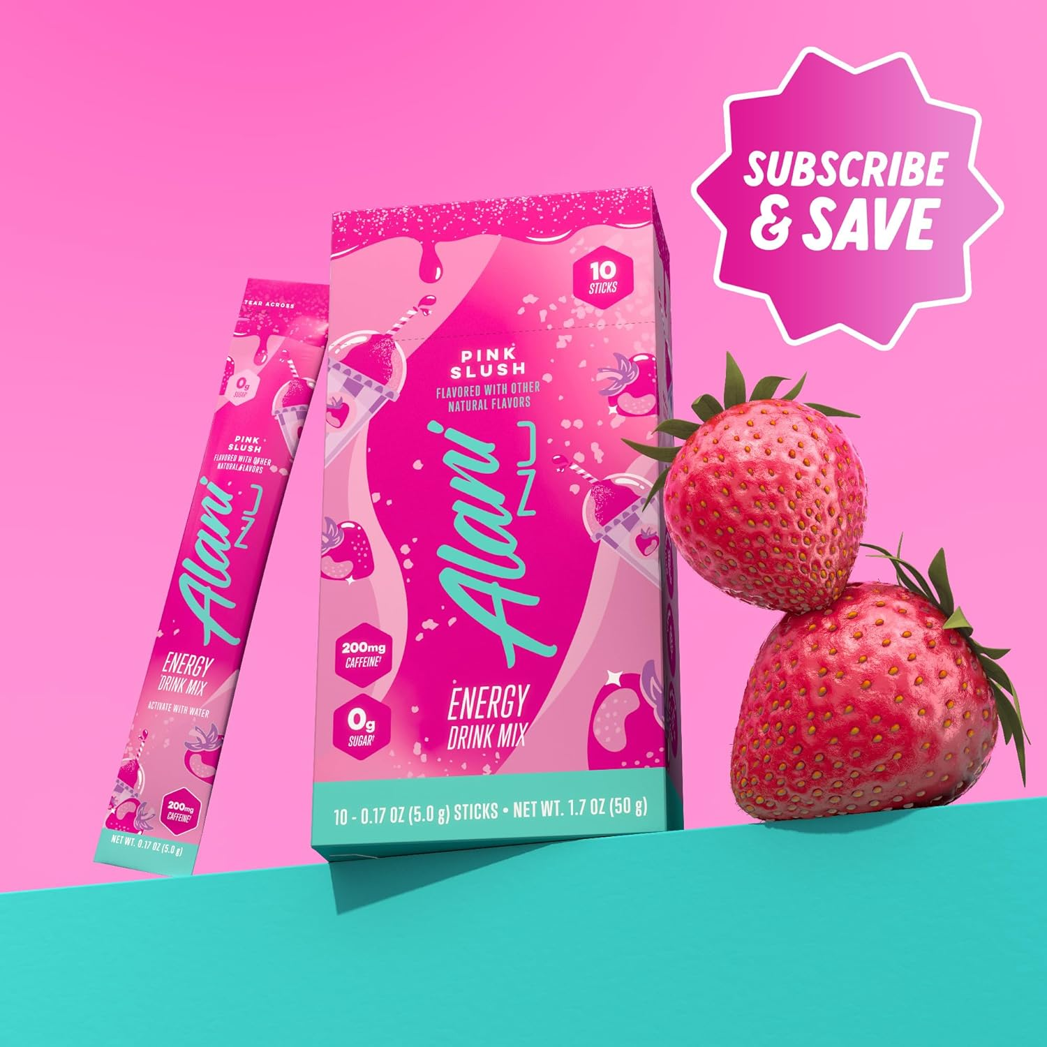 Alani Nu PINK SLUSH Energy Sticks, Energy Drink Powder, 200Mg Caffeine, Pre Workout Performance with Antioxidants, On-The-Go Drink Mix, Biotin, B Vitamins, Zero Sugar, 5-10 Calories, 10 Pack image number 3