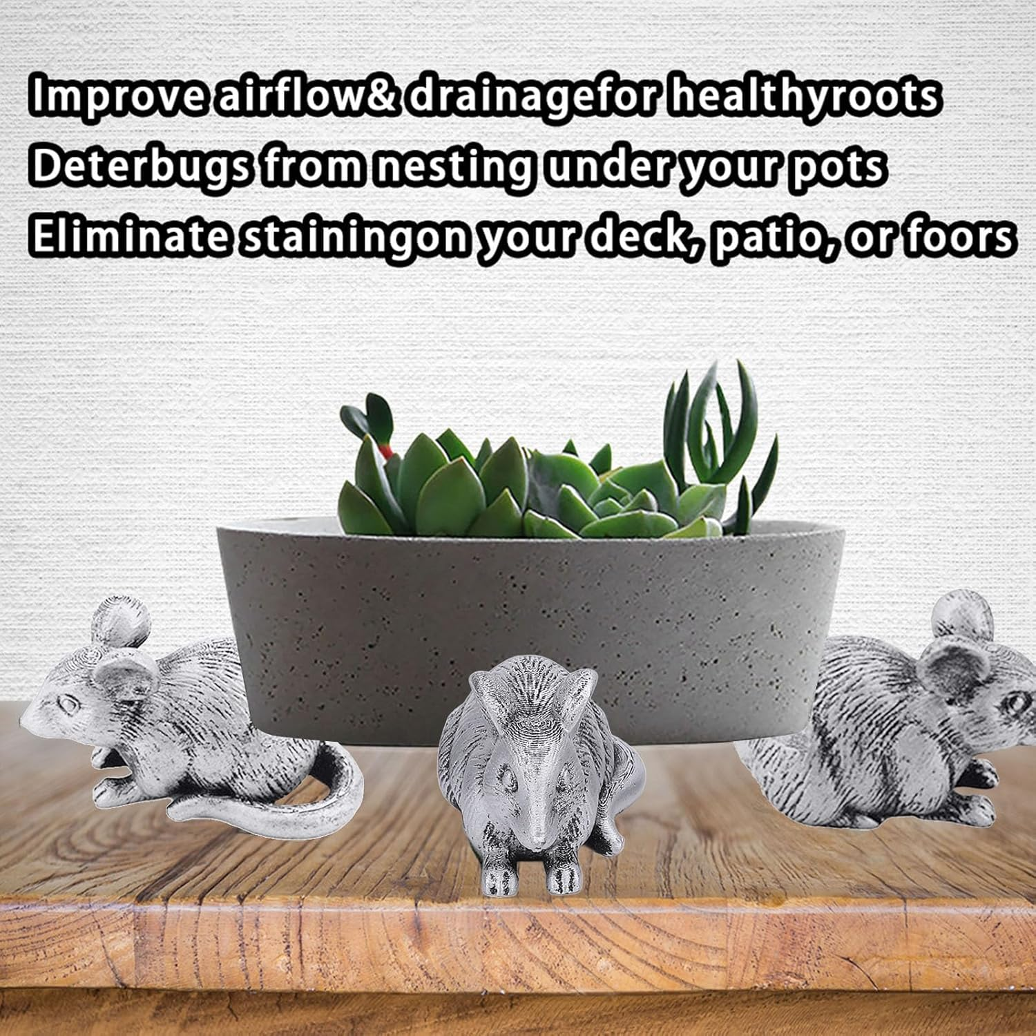 3Pcs Animal Resin Flower Pot Decorative Feet, Flower Pot Feet Animal Statues Plant Pots Risers Holder Elevator for Outdoor (Mouse) image number 4
