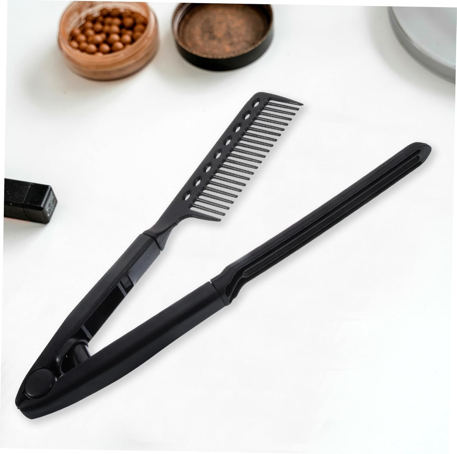 VALICLUD Shaped Folding Hair Straightening Comb for Salon Home Use Plastic Lightweight Portable Hair Styling Tool for Thick Thin Hair Compact Design image number 5